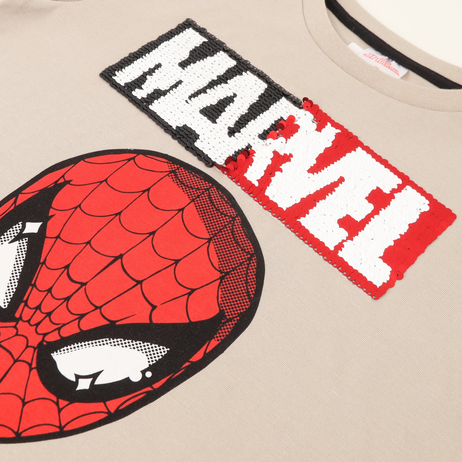 Polera Manga Corta Niño Spiderman Lentejuelas Beige Marvel