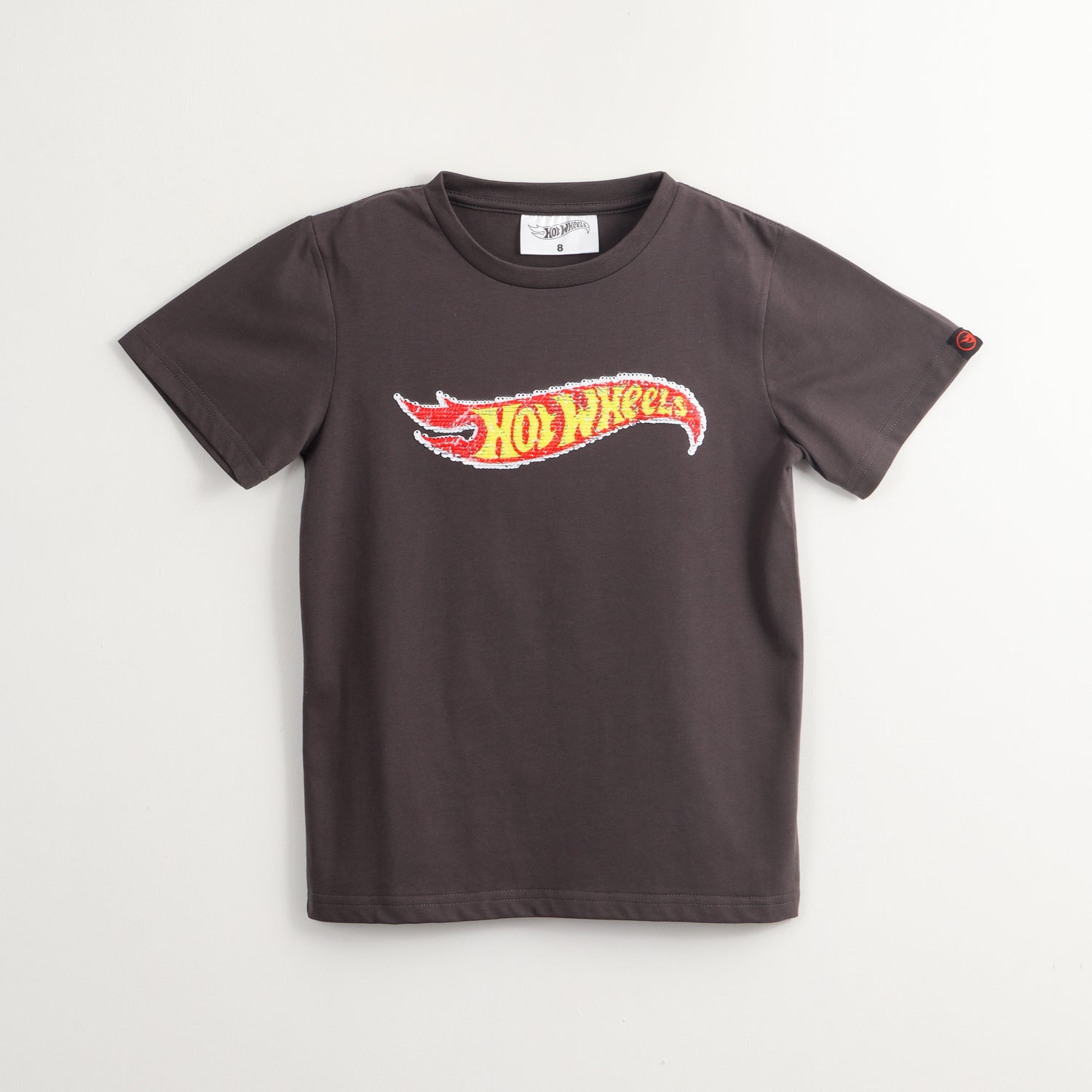 Polera Manga Corta Niño Lentejuelas Logo Gris Hot Wheels