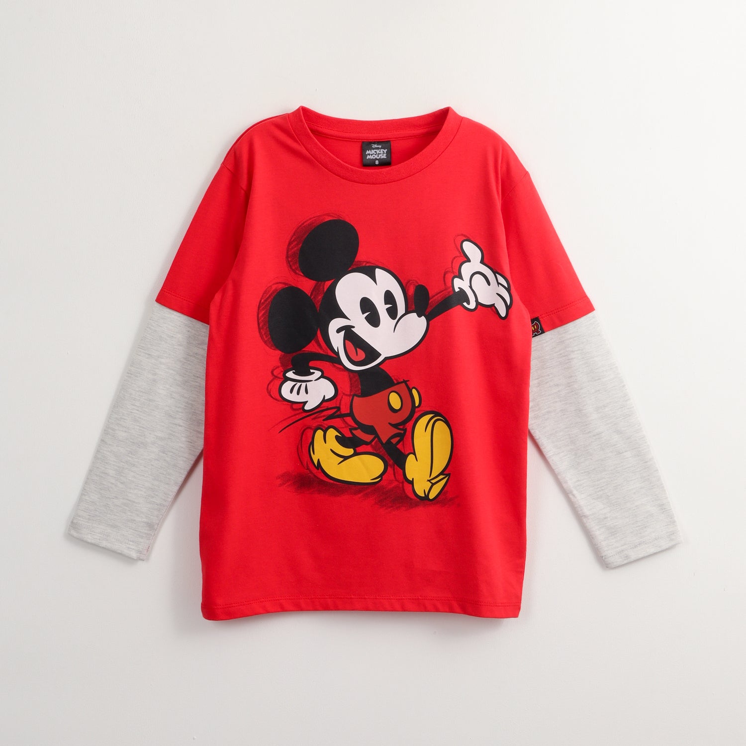 Polera Manga Larga Niño Mickey Doble Manga Rojo Disney