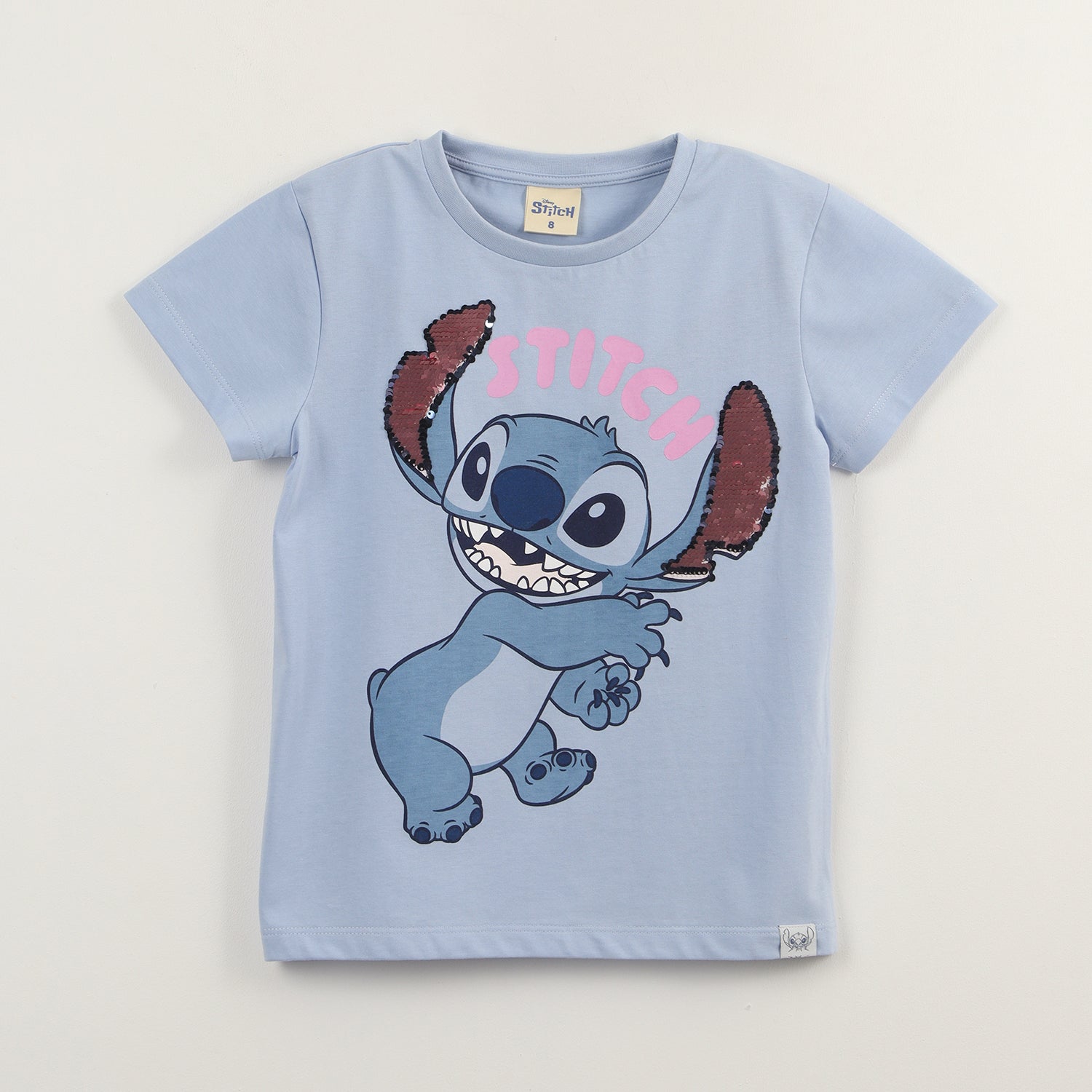 Polera Manga Corta Niña Lilo & Stitch Lentejuela Azul Disney