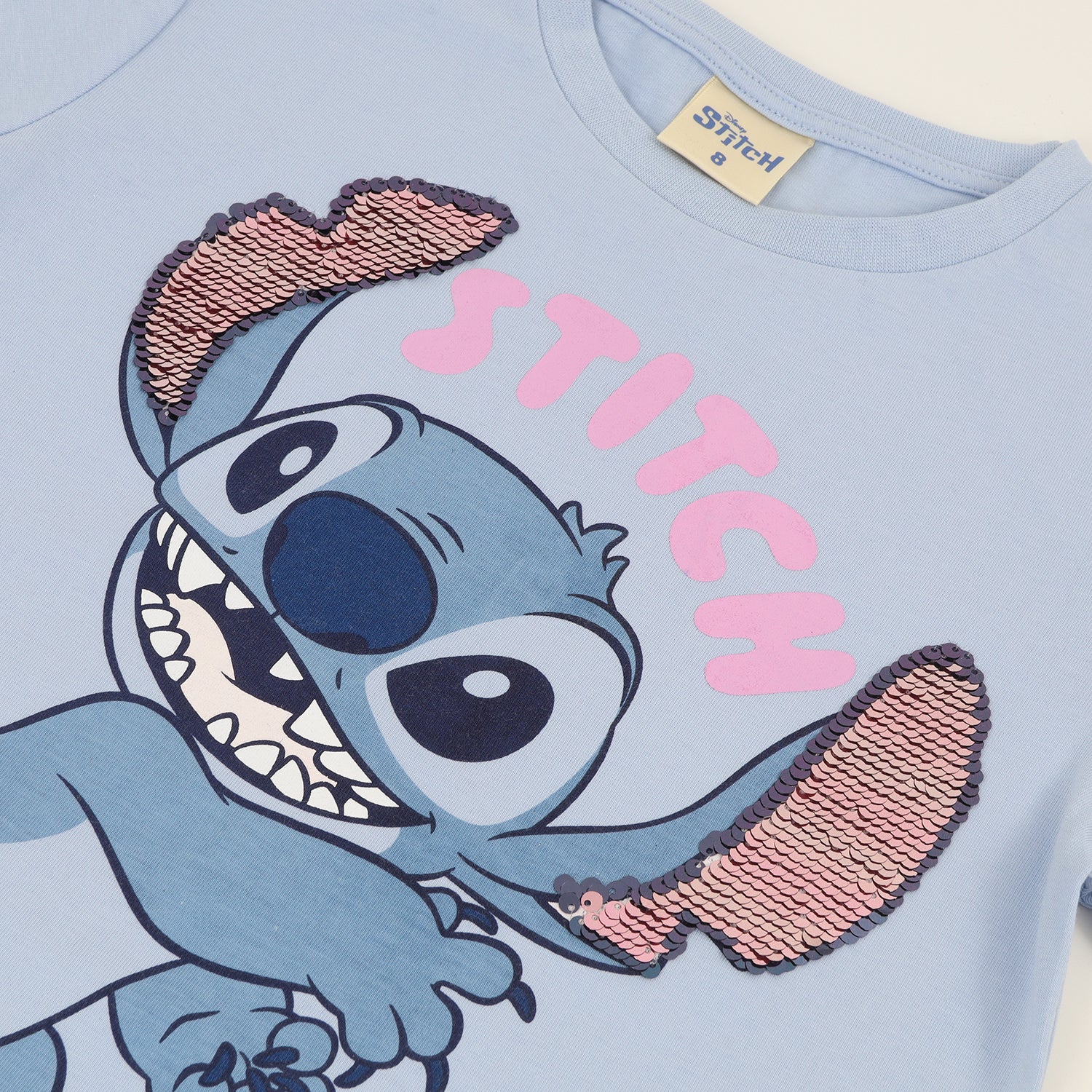 Polera Manga Corta Niña Lilo & Stitch Lentejuela Azul Disney