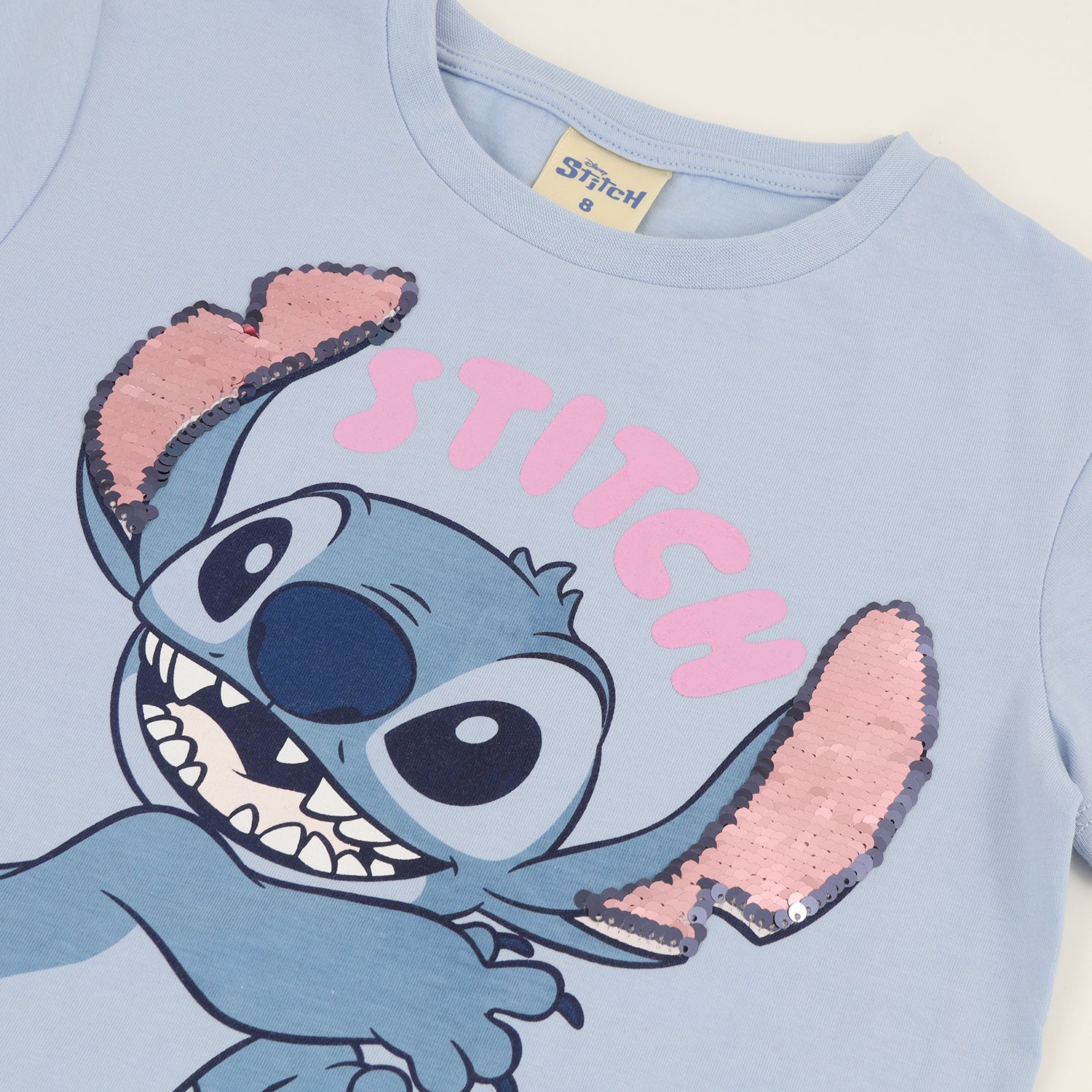 Polera Manga Corta Niña Lilo & Stitch Lentejuela Azul Disney