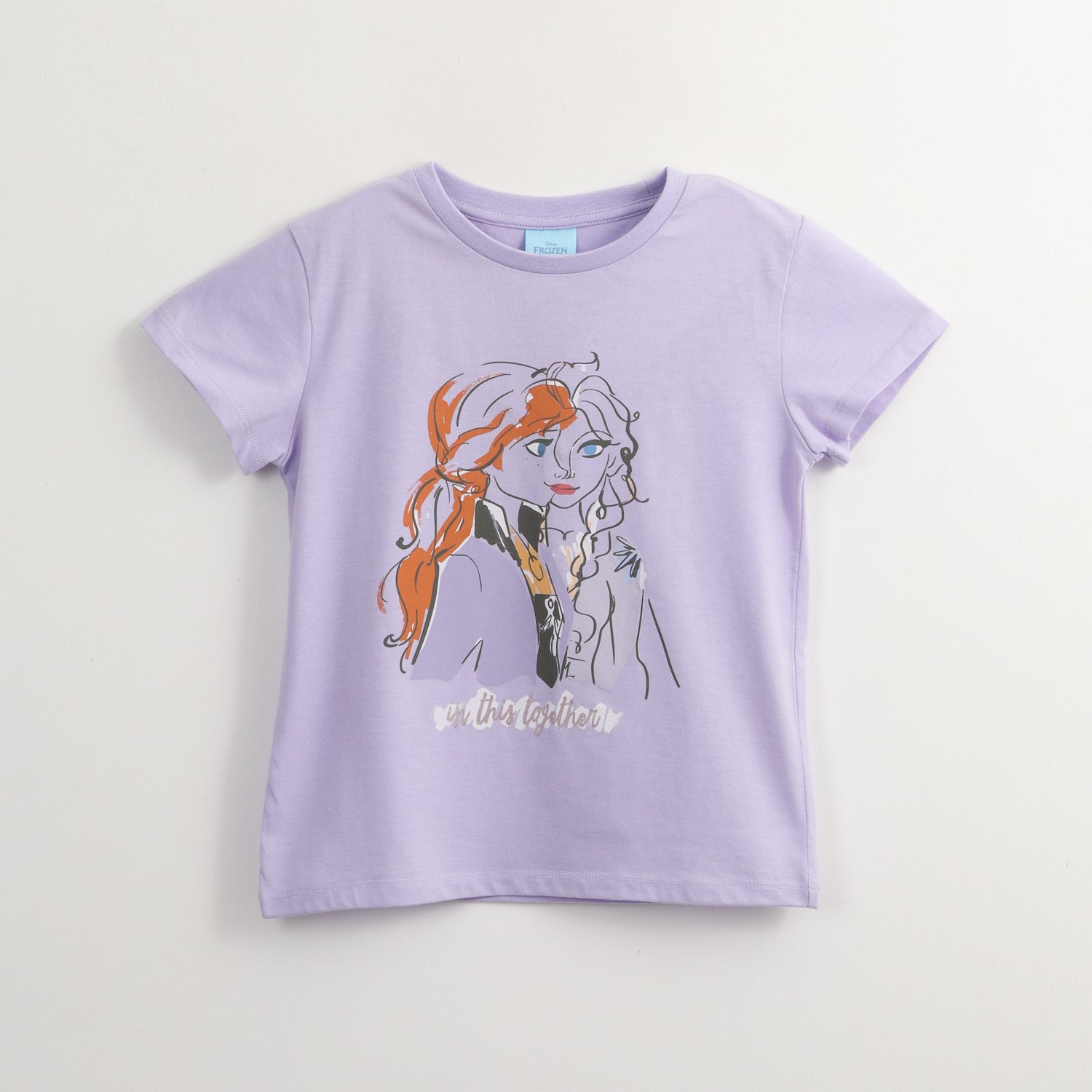 Polera Manga Corta Niña Frozen Elsa Y Anna Morado Disney