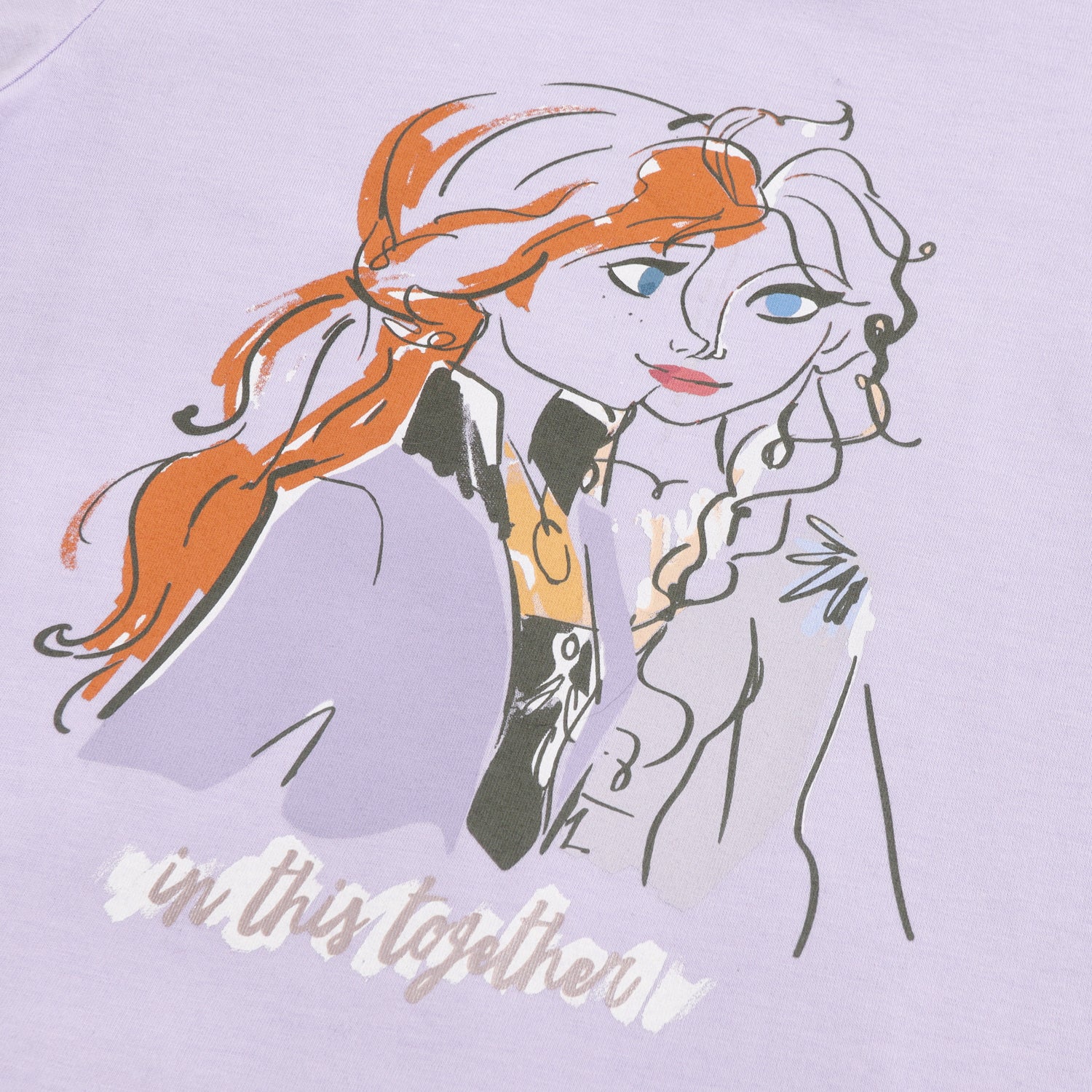 Polera Manga Corta Niña Frozen Elsa Y Anna Morado Disney