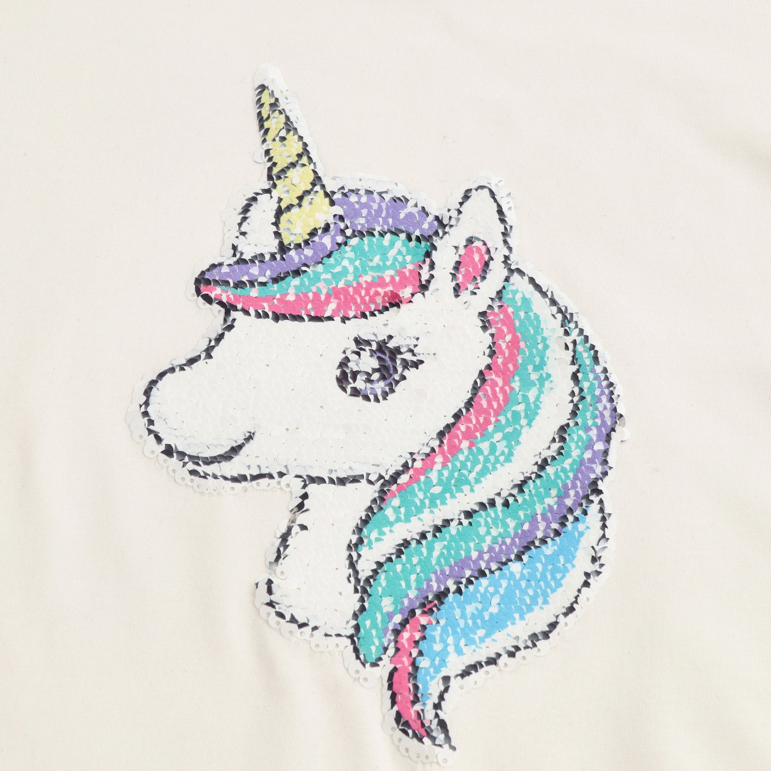 Polera Manga Corta Niña Lentejuelas Blanco Unicornio