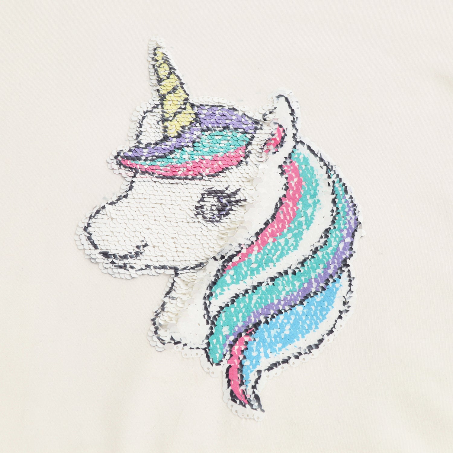 Polera Manga Corta Niña Lentejuelas Blanco Unicornio