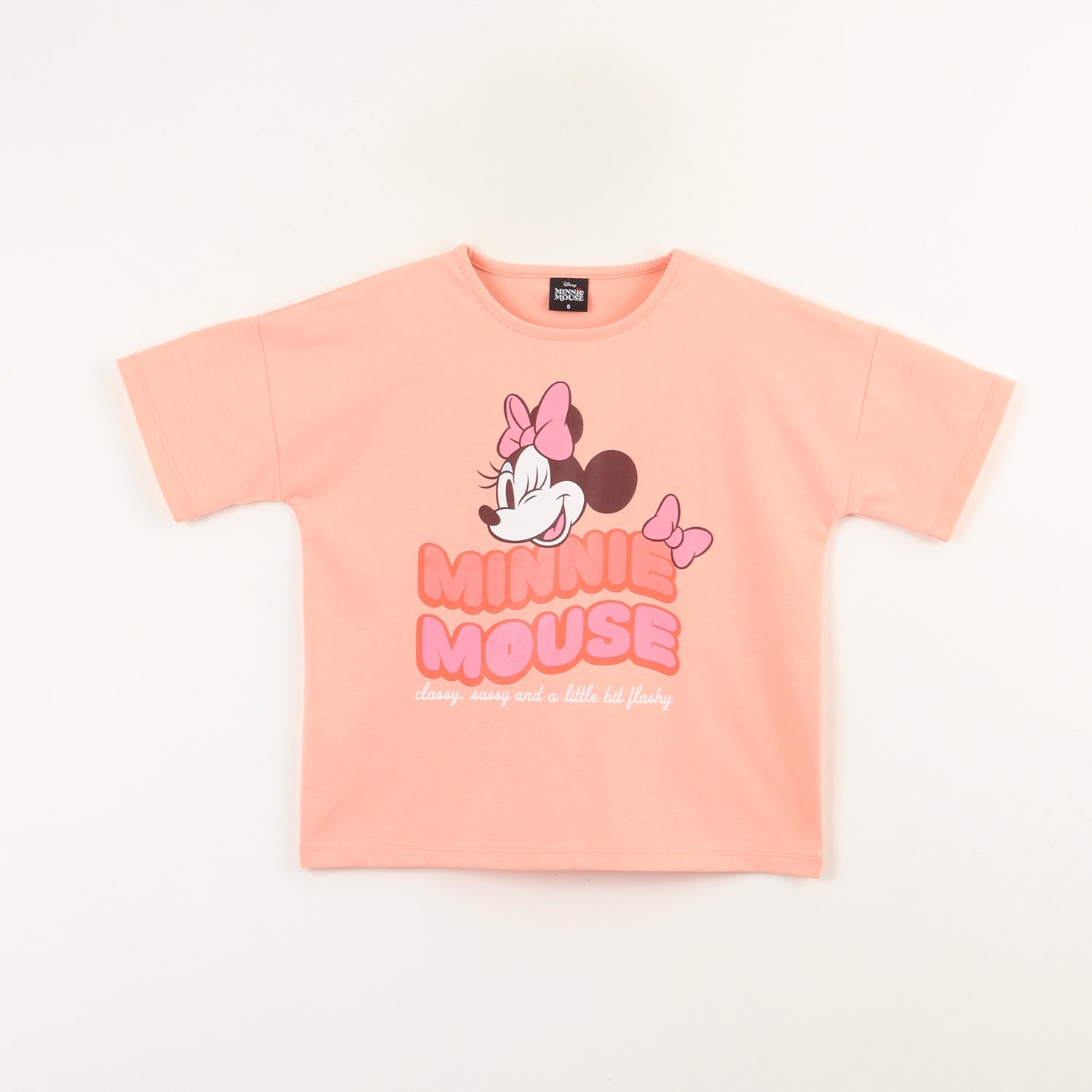 Polera Manga Corta Niña Minnie Frase Rosado Disney