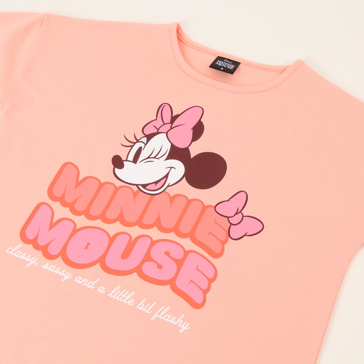 Polera Manga Corta Niña Minnie Frase Rosado Disney