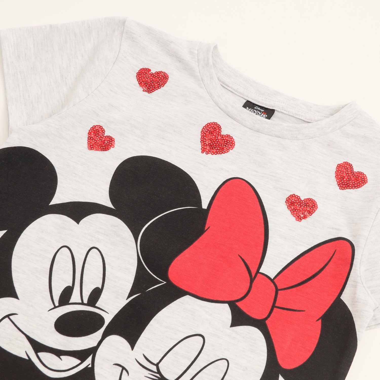 Polera Manga Corta Niña Minnie Lentejuelas Gris Disney