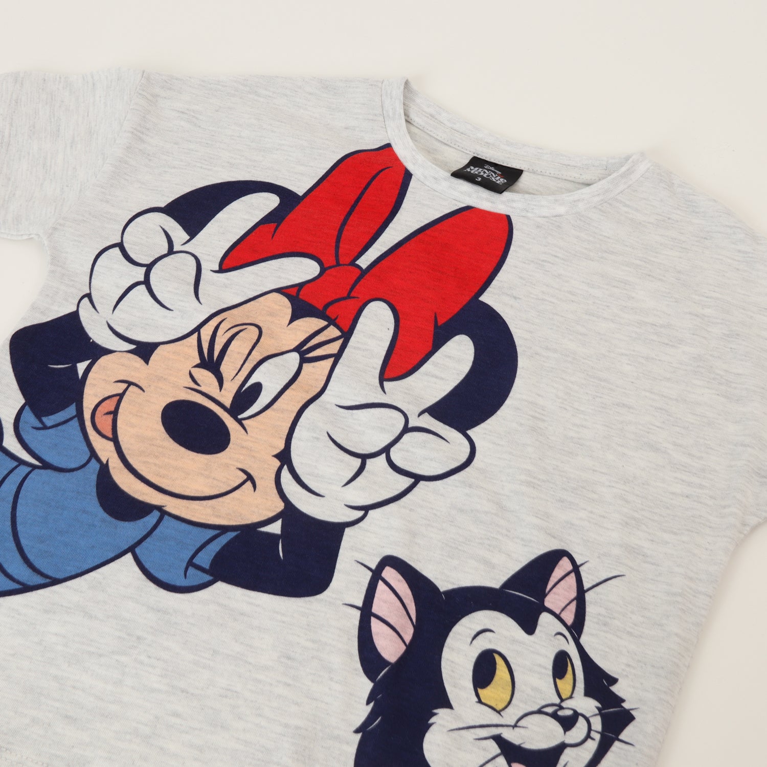 Polera Manga Corta Niña Minnie Gato Gris Disney