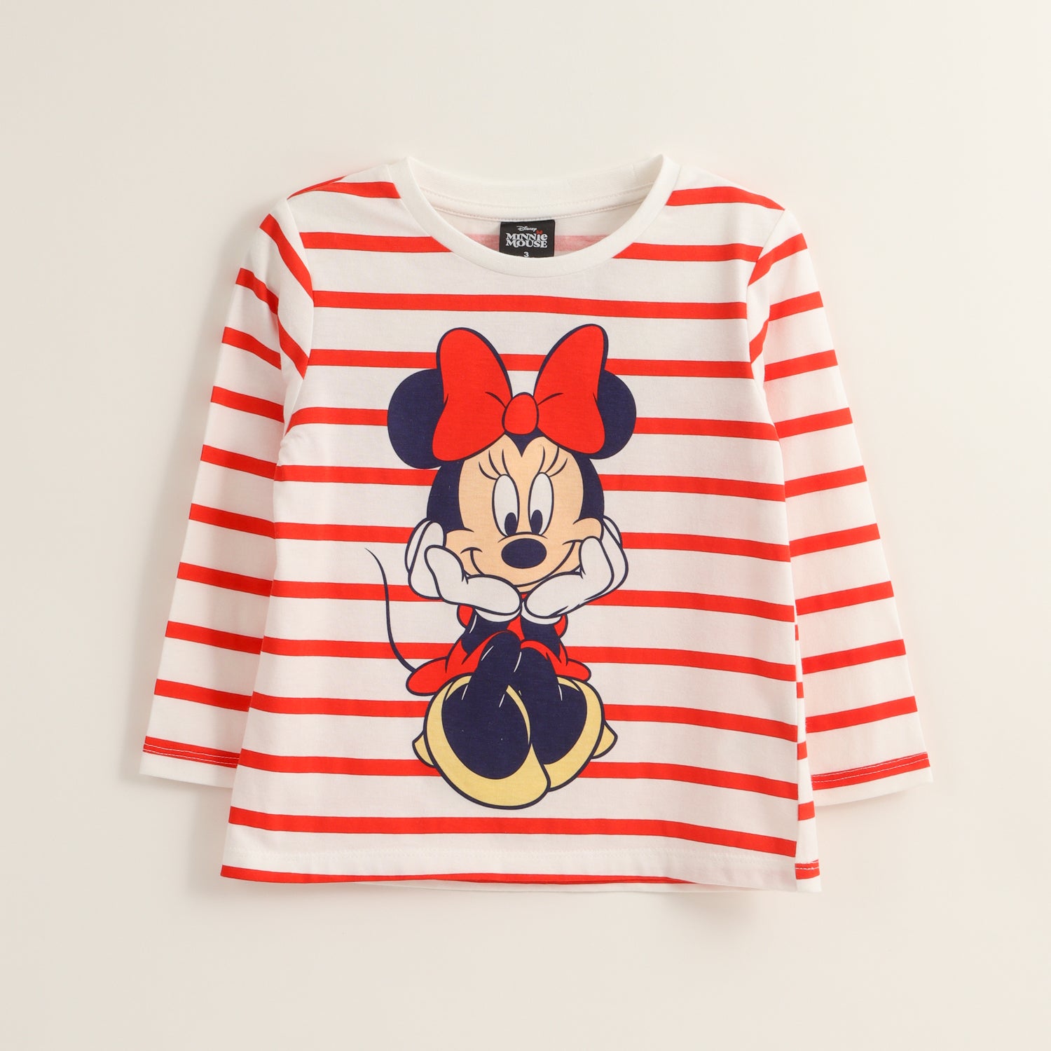 Polera Manga Larga Niña Minnie Rayas Rojo Disney