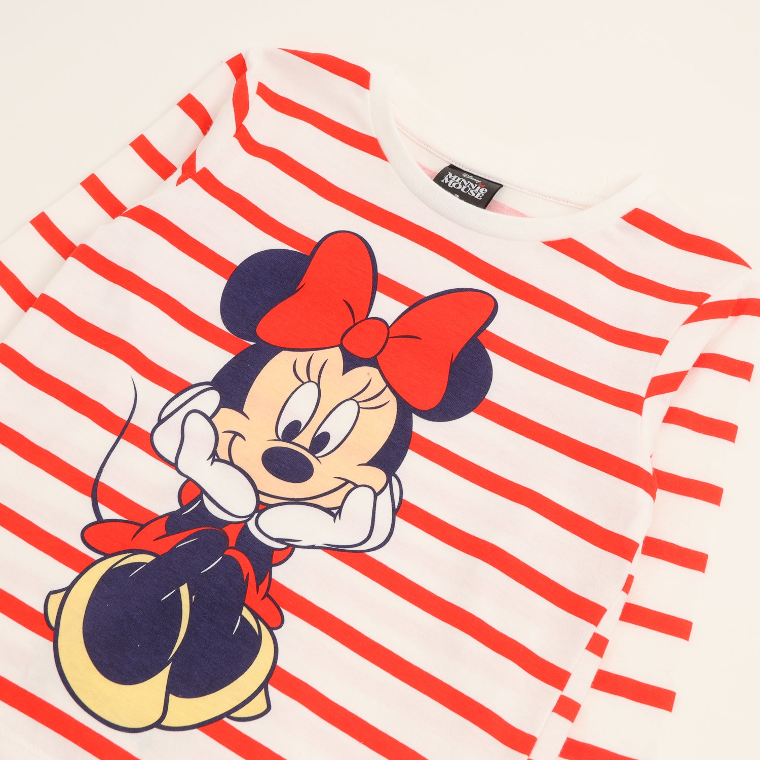 Polera Manga Larga Niña Minnie Rayas Rojo Disney