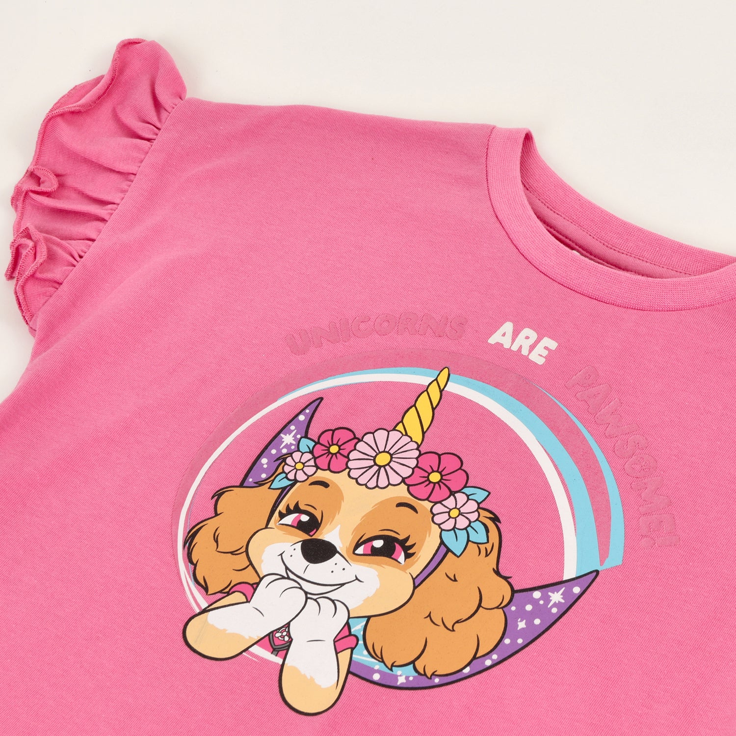 Polera Manga Corta Niña Skye Unicorn Rosado Paw Patrol