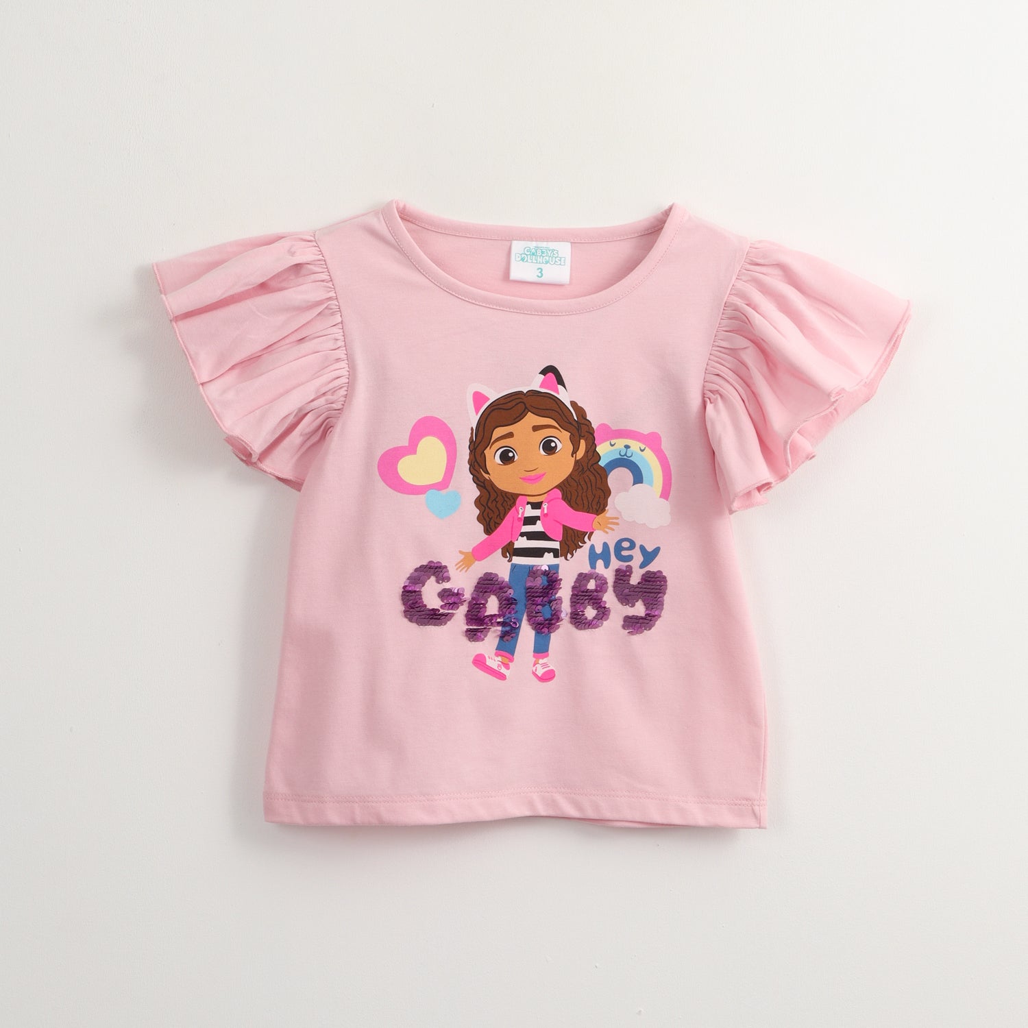 Polera Manga Corta Niña Lentejuelas Rosado Gabby Doll House