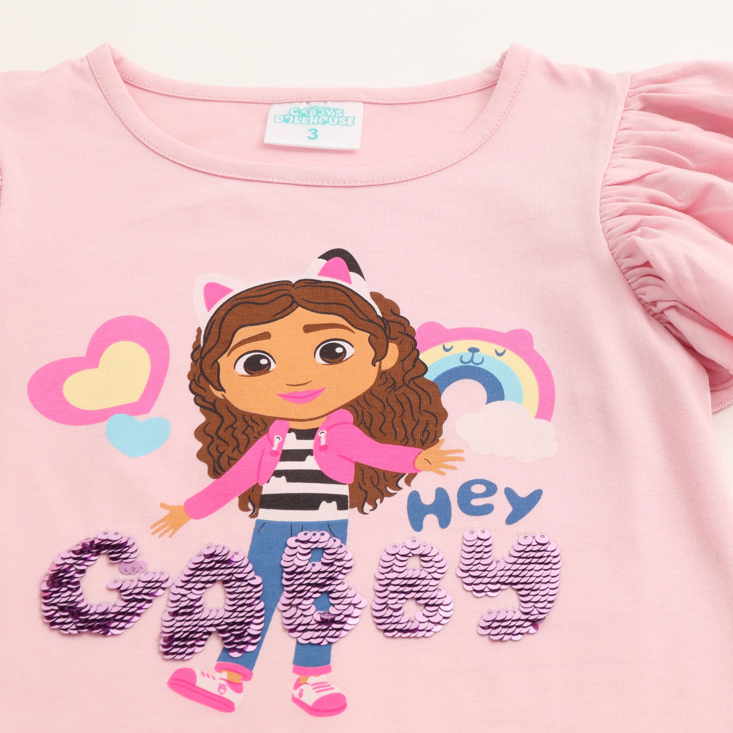 Polera Manga Corta Niña Lentejuelas Rosado Gabby Doll House