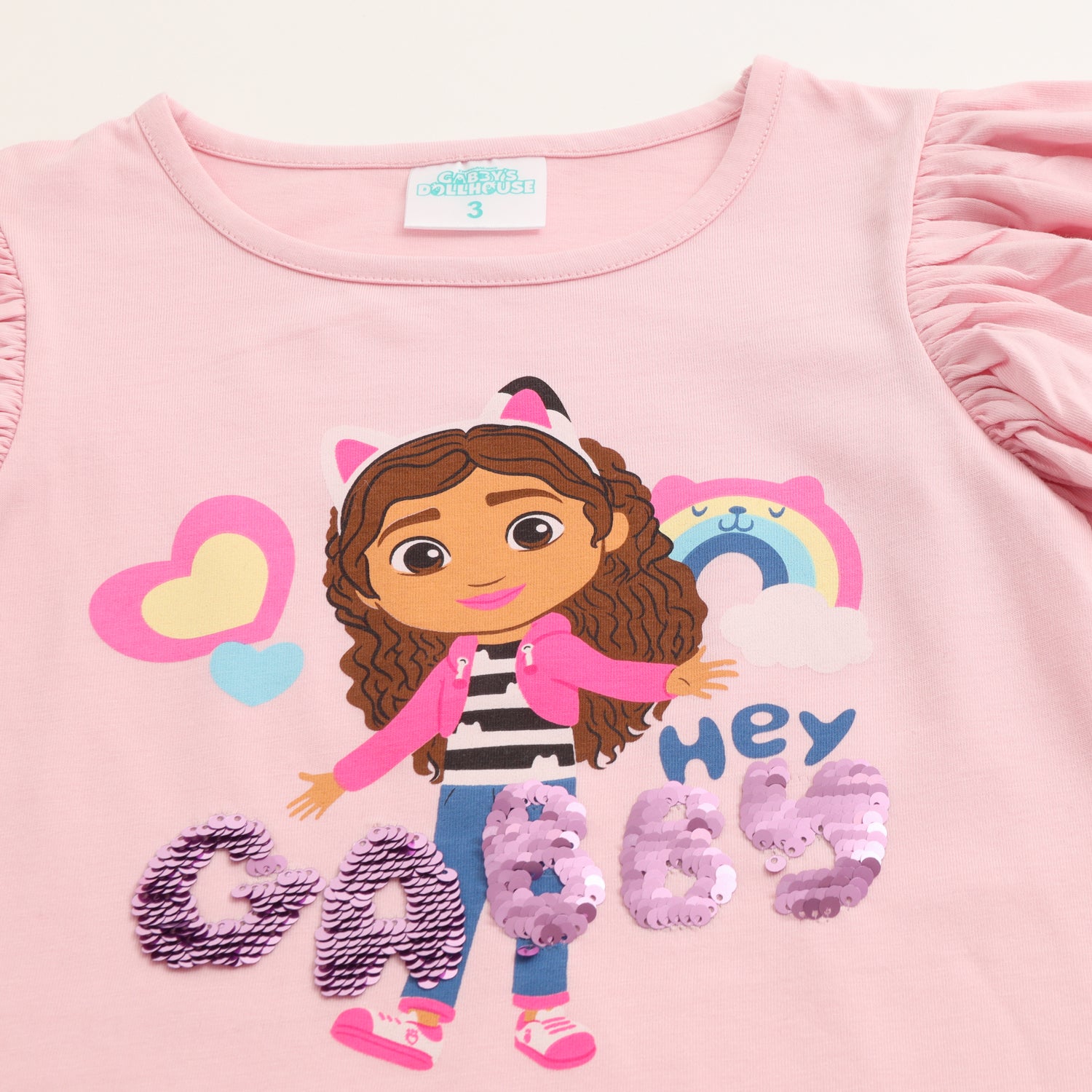 Polera Manga Corta Niña Lentejuelas Rosado Gabby Doll House