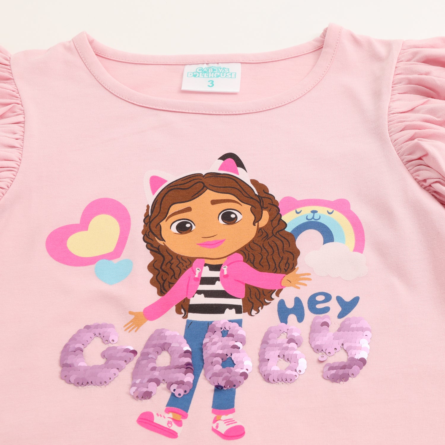 Polera Manga Corta Niña Lentejuelas Rosado Gabby Doll House