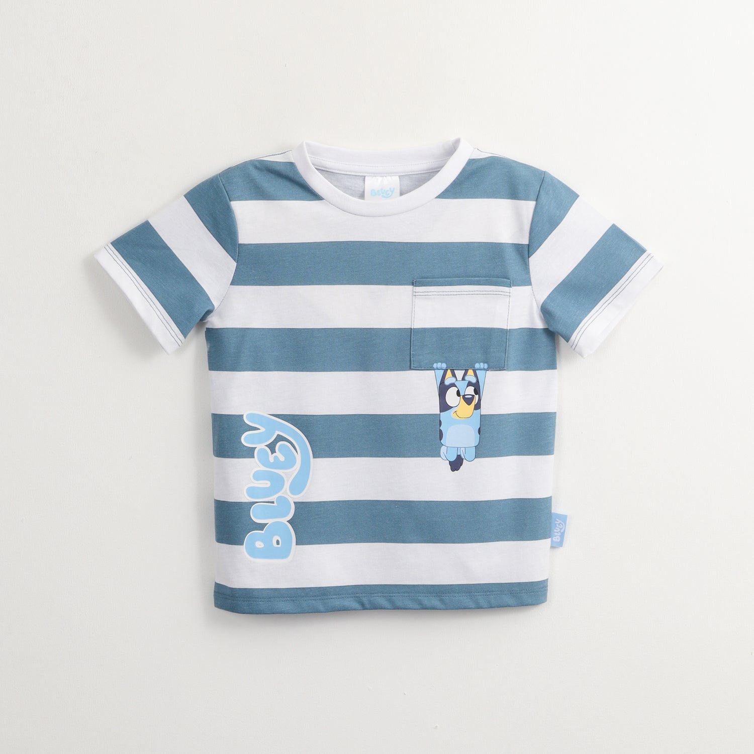 Polera Manga Corta Niño Colgando Del Bolsillo Azul Bluey