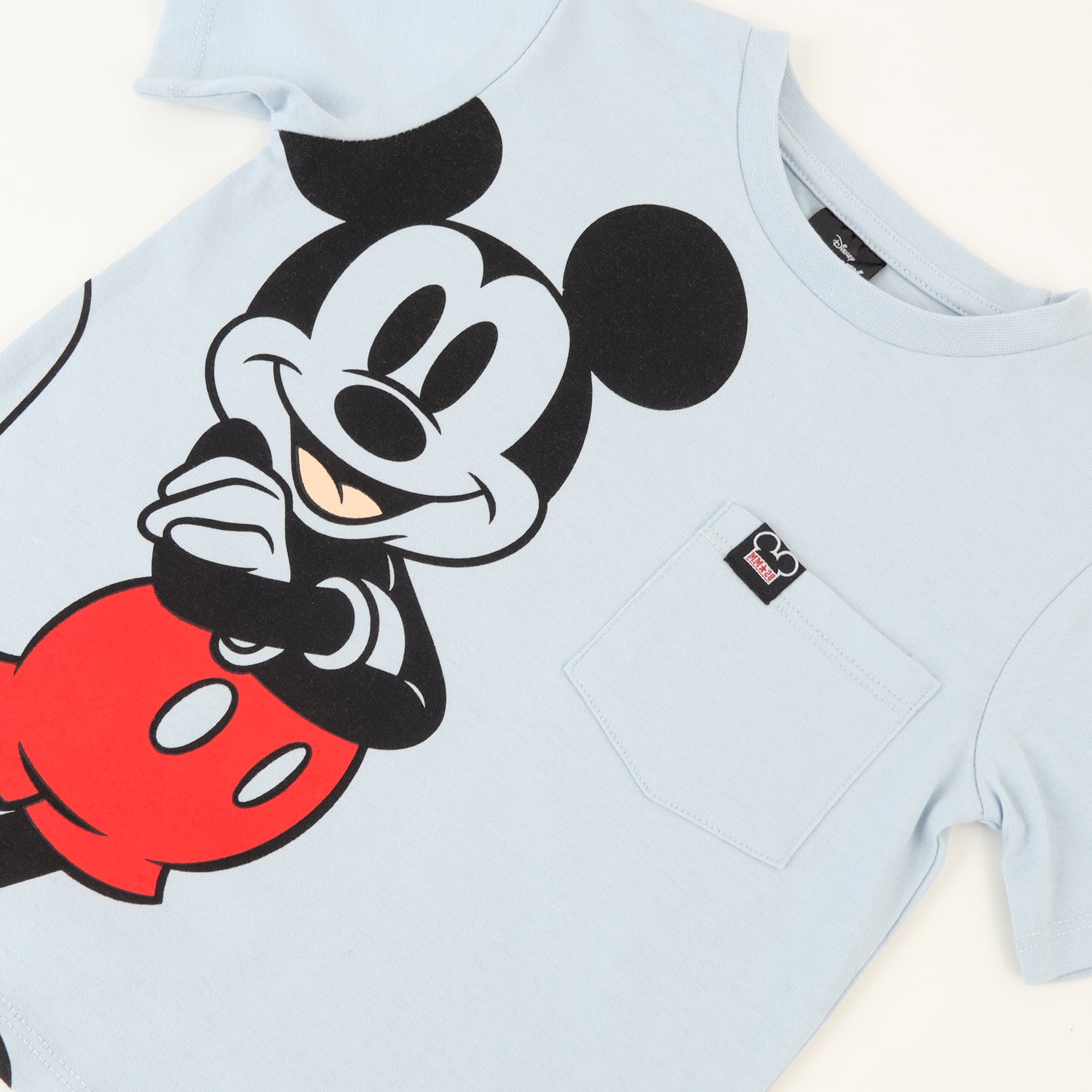 Polera Manga Corta Niño Mickey Bolsillo Celeste Disney