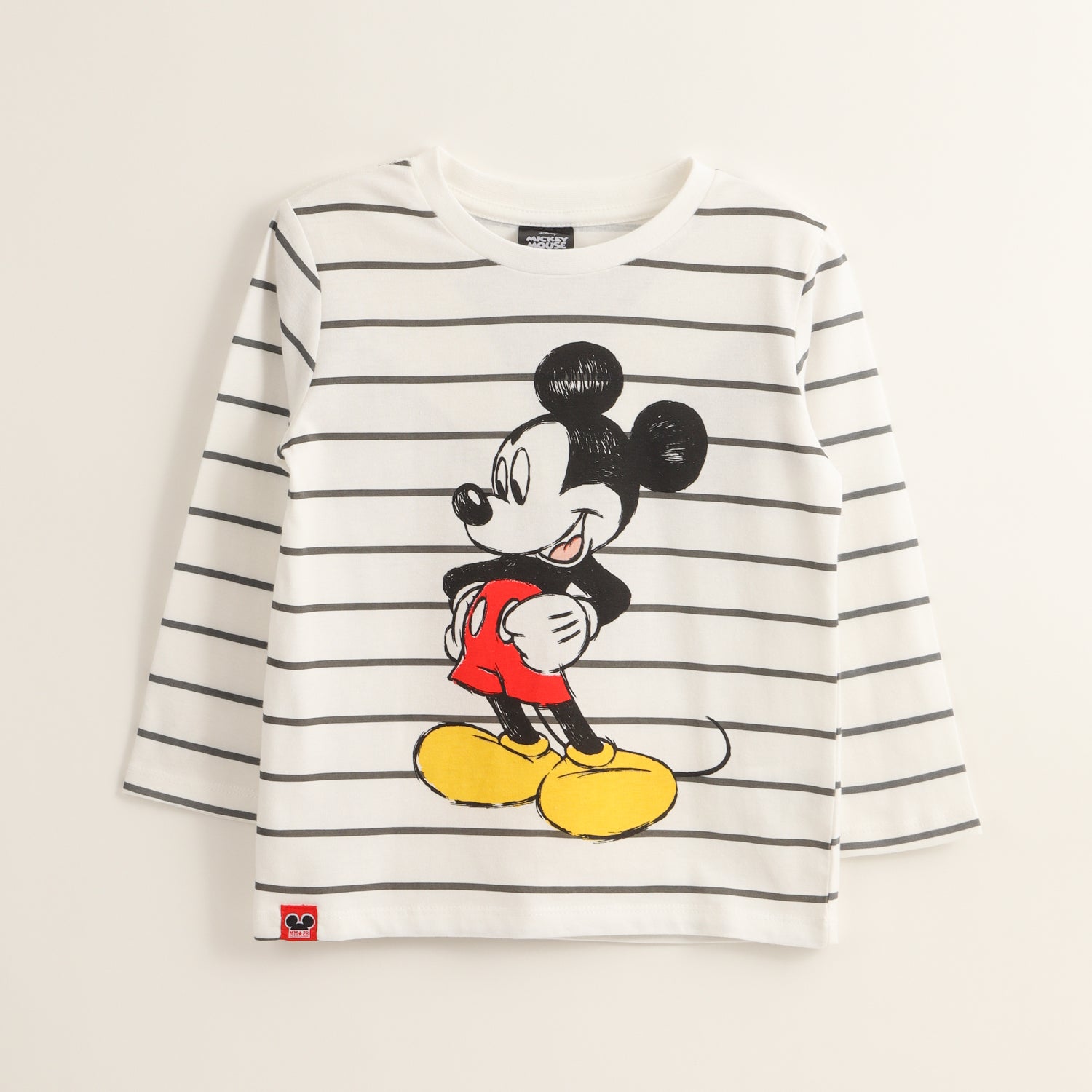 Polera Manga Larga Niño Mickey Lineas Blanco Disney
