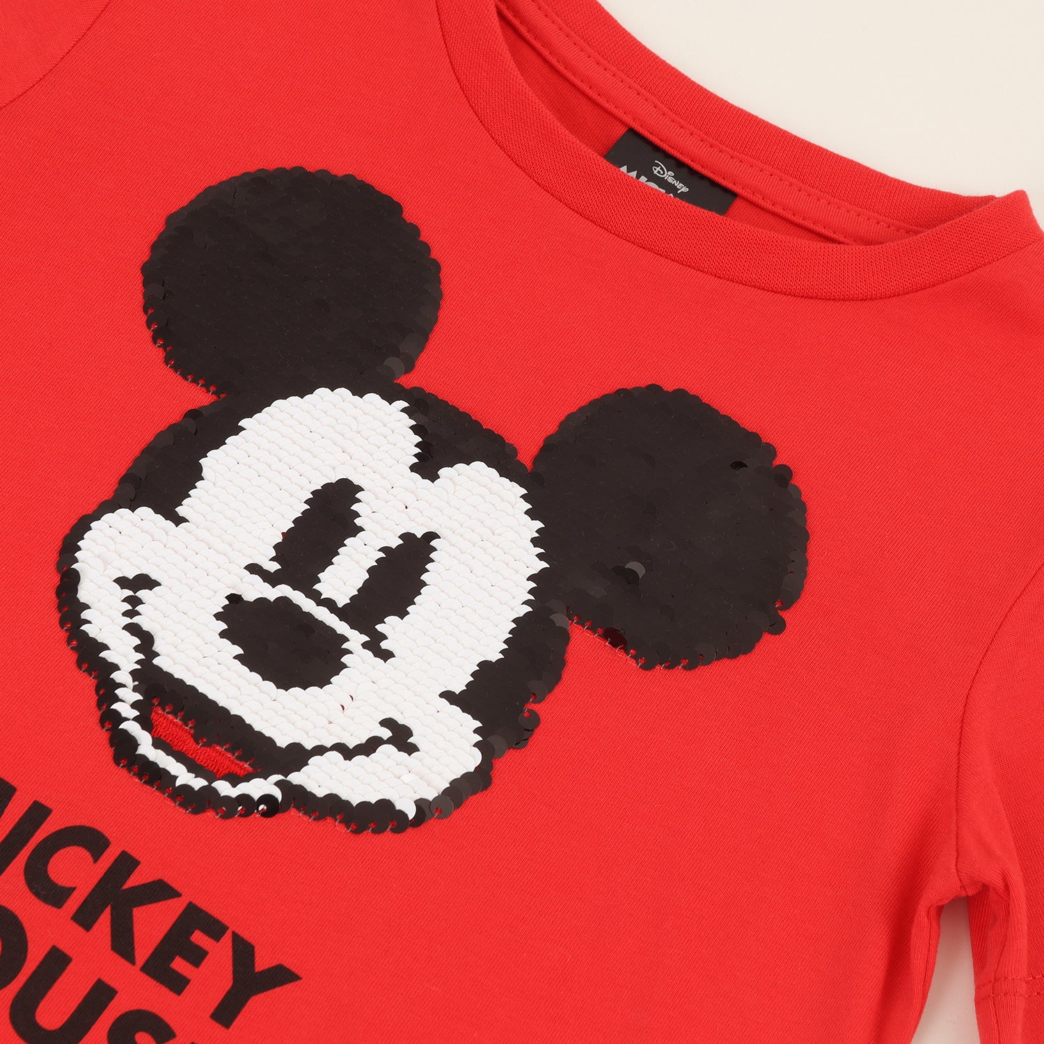 Polera Manga Corta Niño Mickey Lentejuelas Rojo Disney