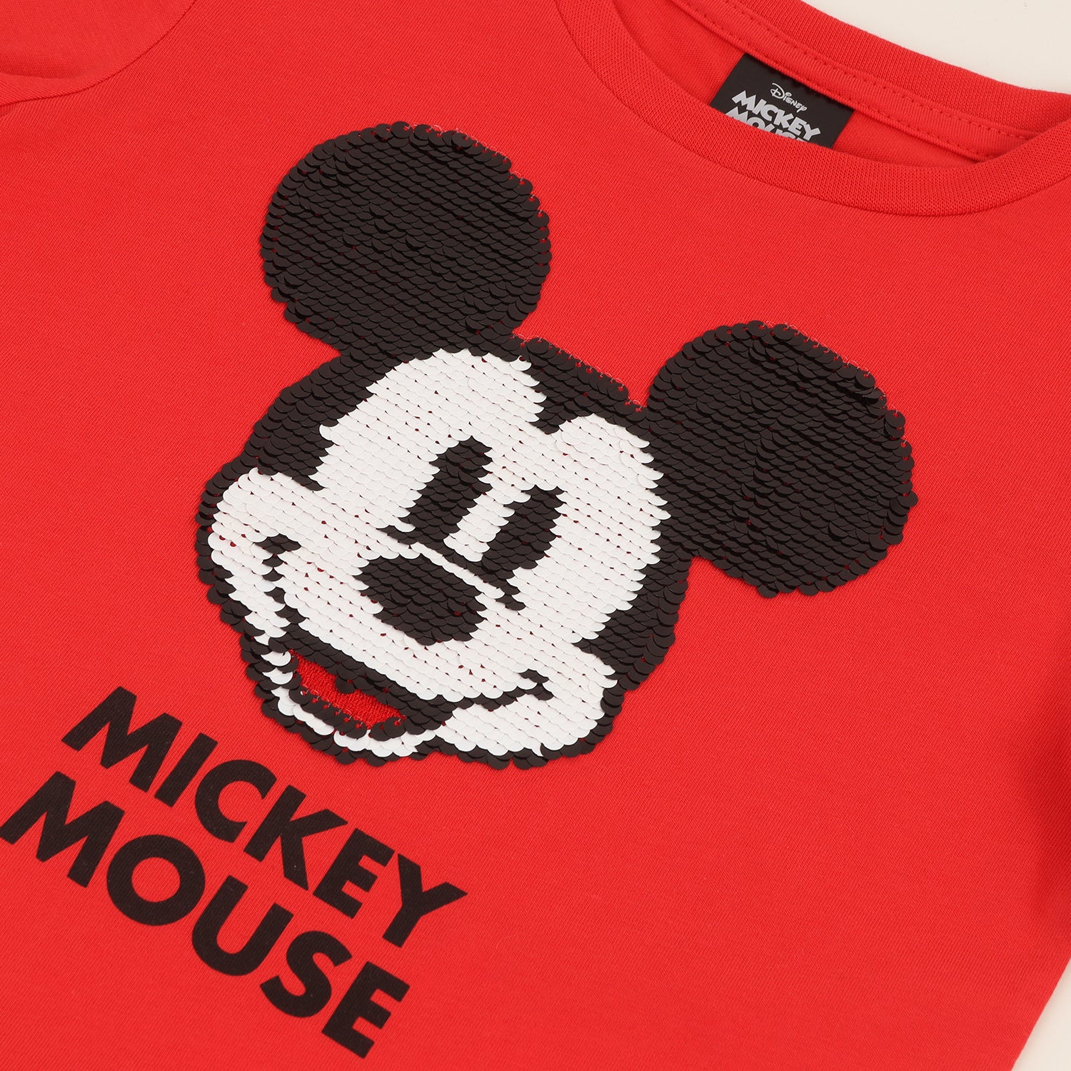 Polera Manga Corta Niño Mickey Lentejuelas Rojo Disney