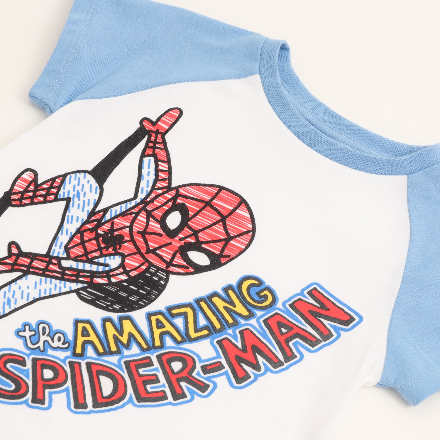 Polera Manga Corta Niño Spiderman Dibujo Blanco Marvel