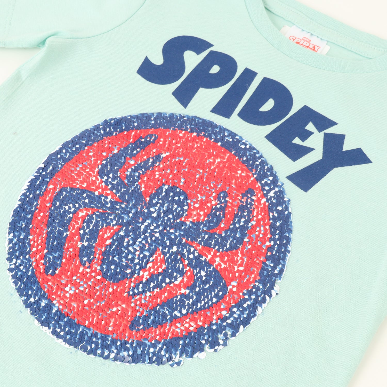 Polera Manga Corta Niño Spidey Lentejuelas Azul Marvel