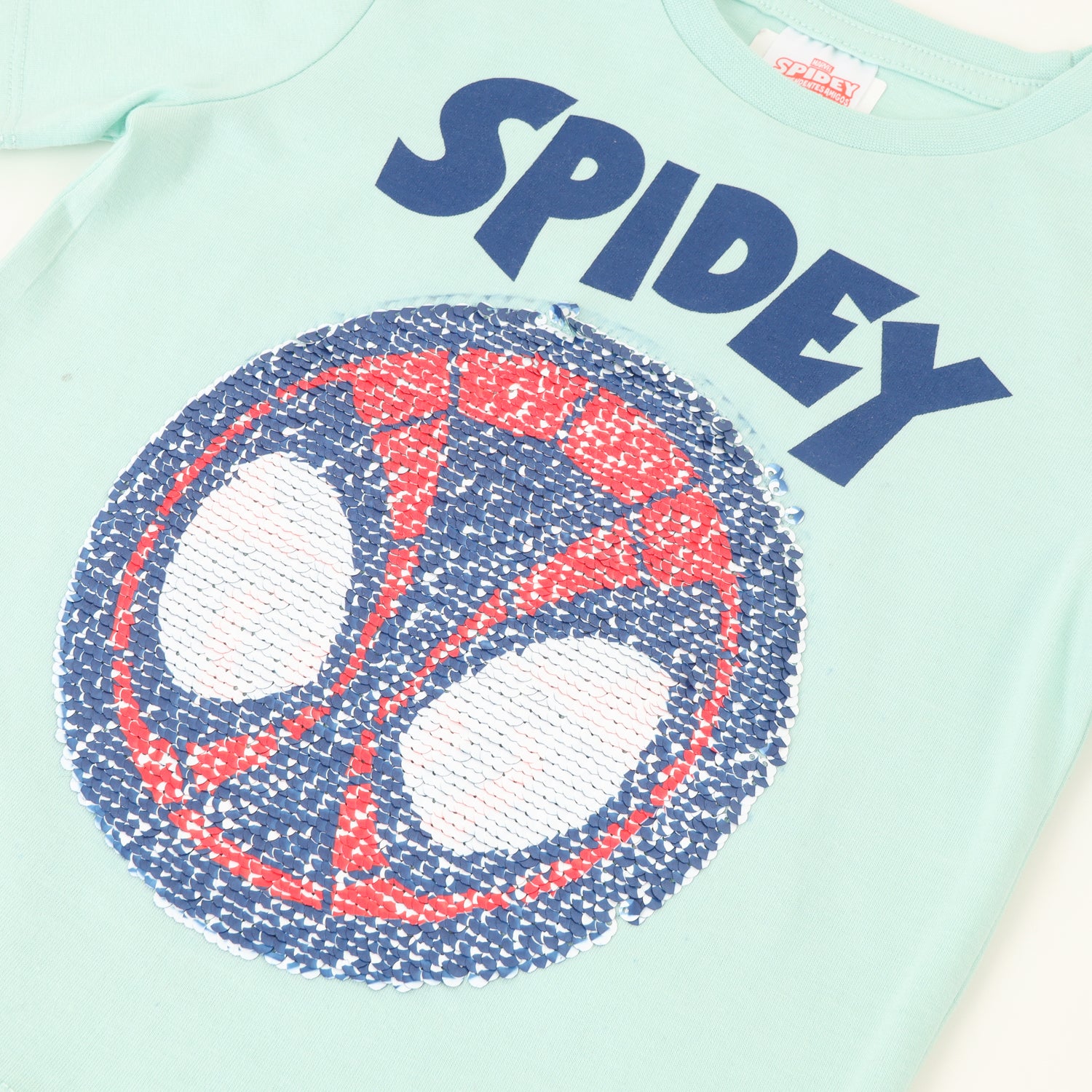 Polera Manga Corta Niño Spidey Lentejuelas Azul Marvel