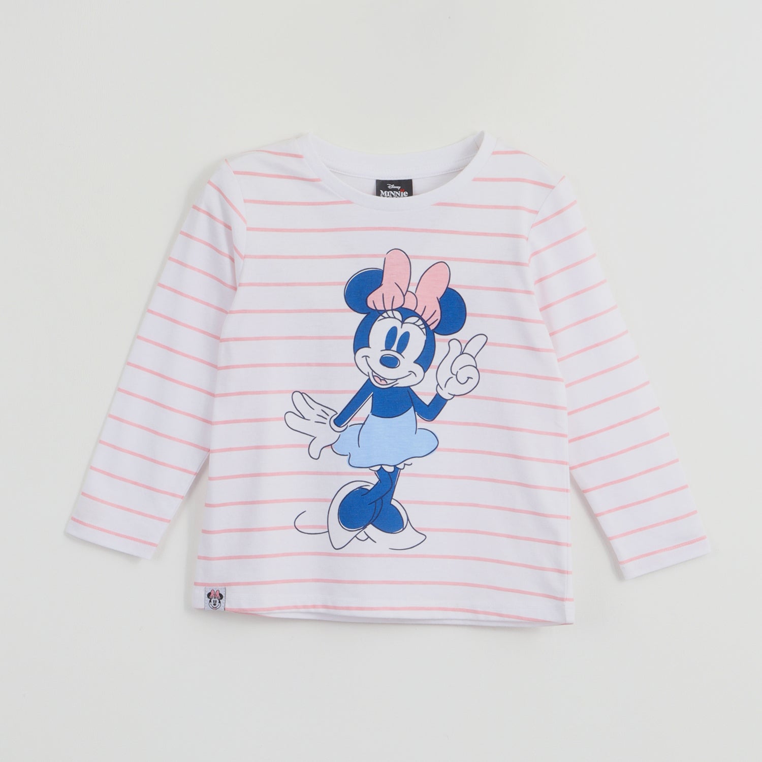 Polera Manga Larga Niña Minnie Rayas Blanco Disney