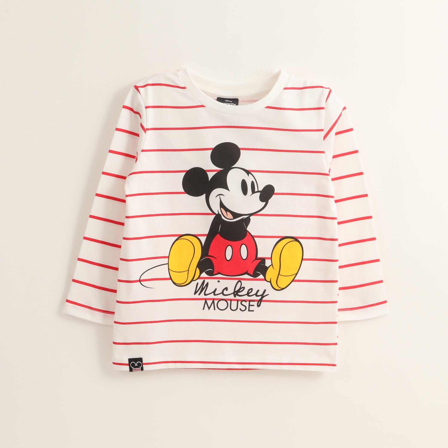 Polera Manga Larga Niño Mickey Rayas Blanco Disney