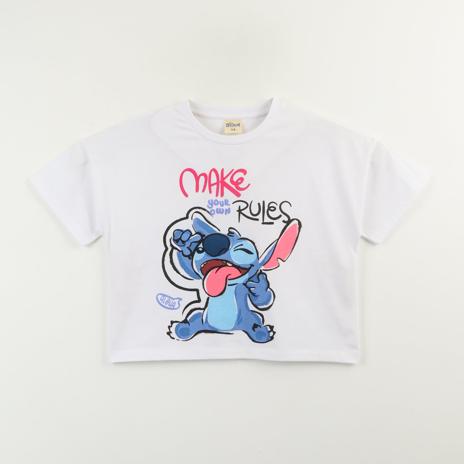 Polera Manga Corta Niña Lilo & Stitch Rules Blanco Disney