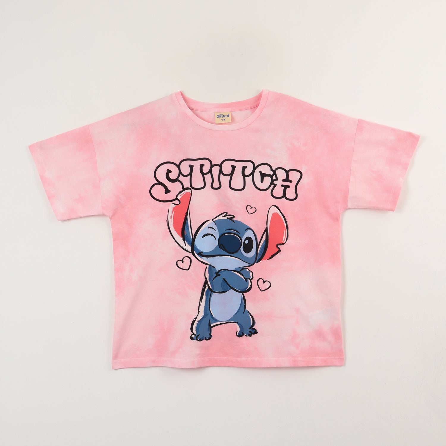 Polera Manga Corta Niña Lilo & Stitch Tie Dye Rosado Disney