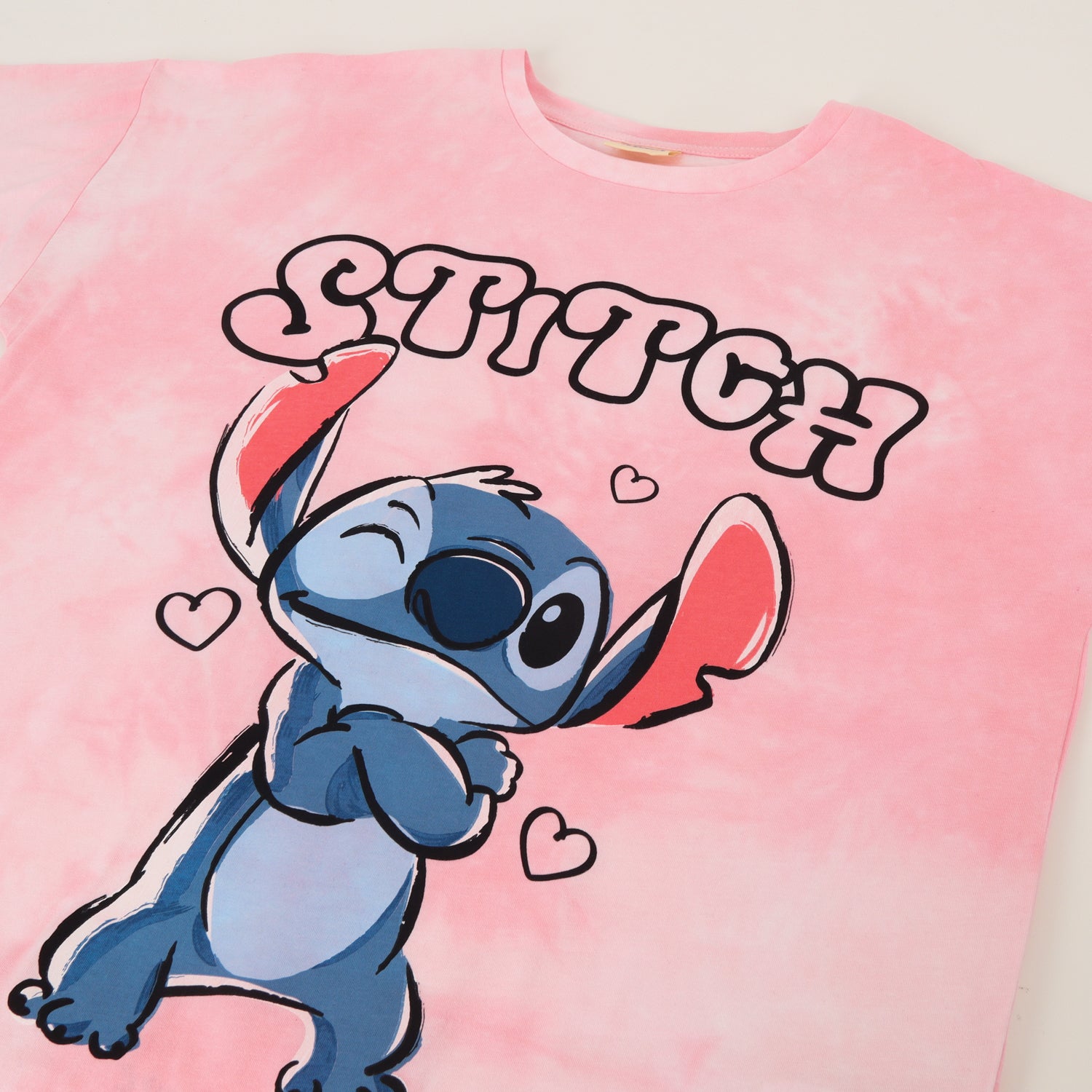 Polera Manga Corta Niña Lilo & Stitch Tie Dye Rosado Disney