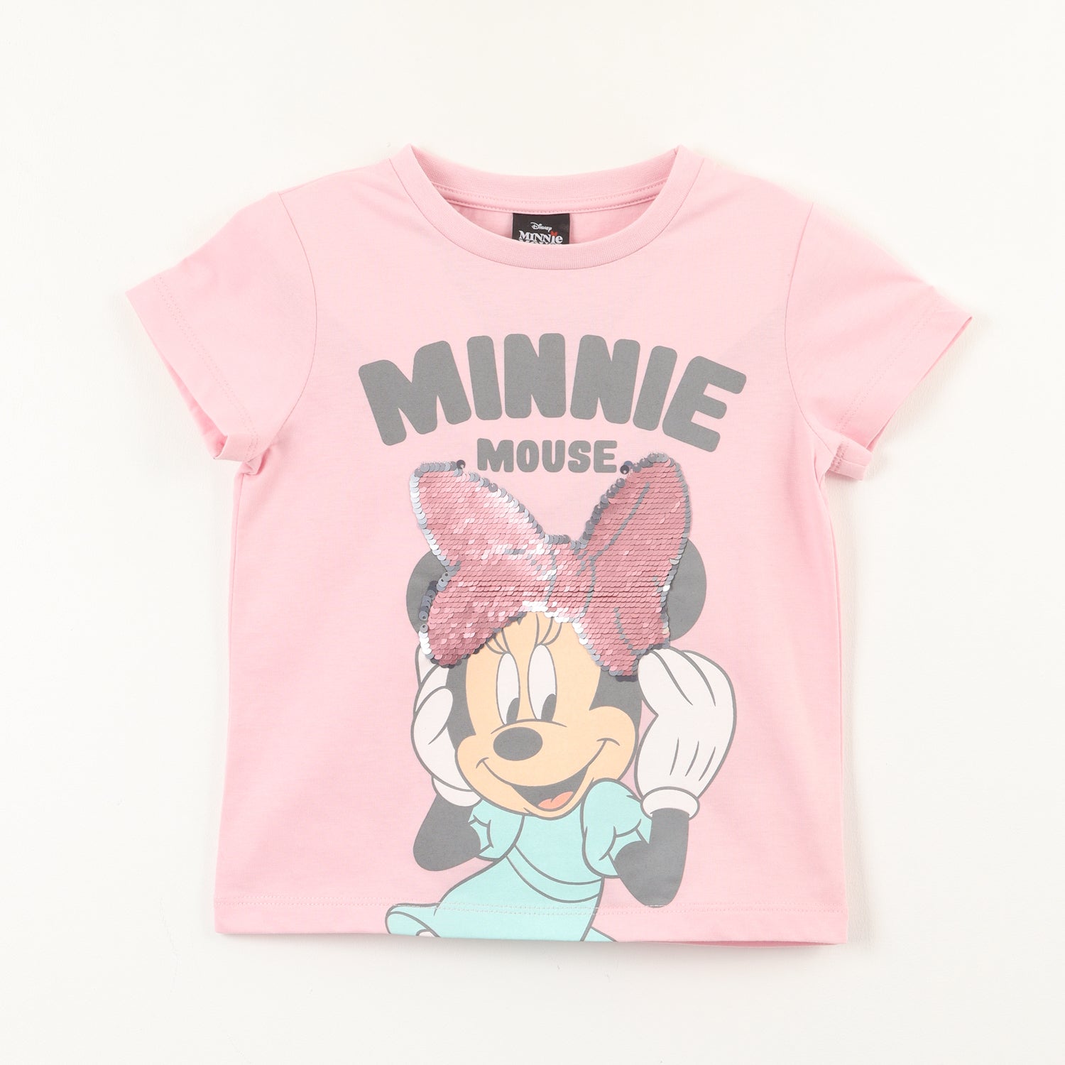 Polera Manga Corta Niña Minnie Lentejuelas Rosado Disney