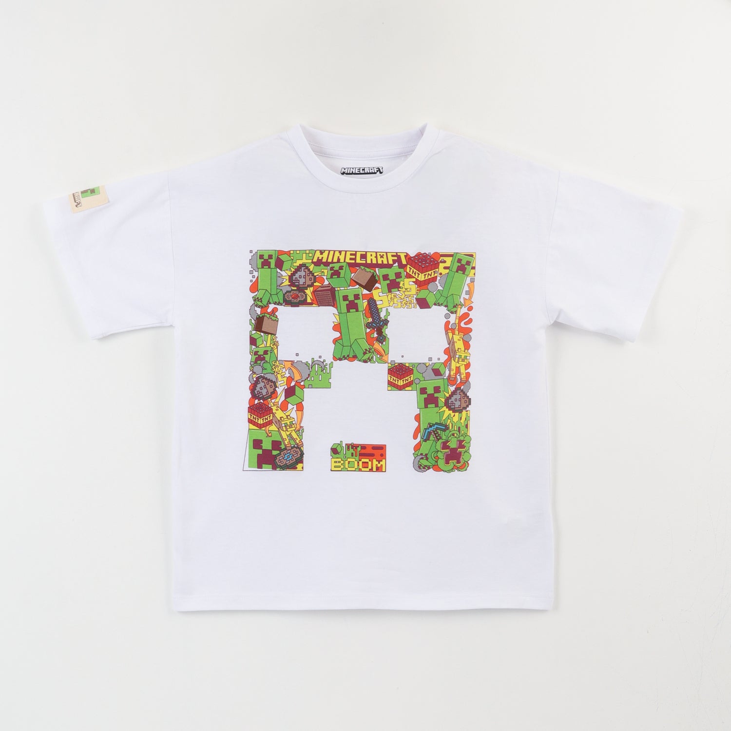 Polera Manga Corta Niño Creeper Blanco Minecraft