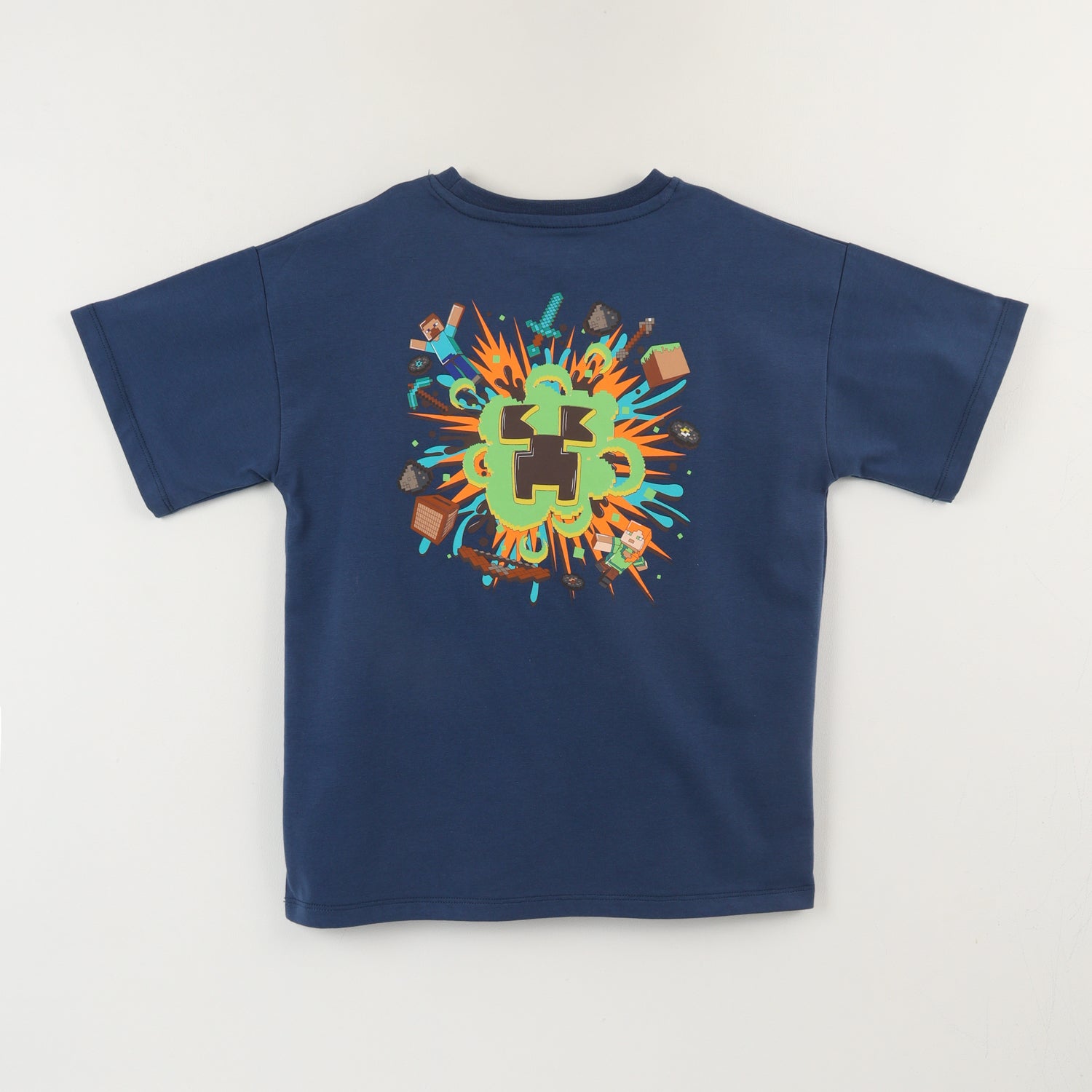 Polera Manga Corta Niño Creepers On The Back Azul Minecraft