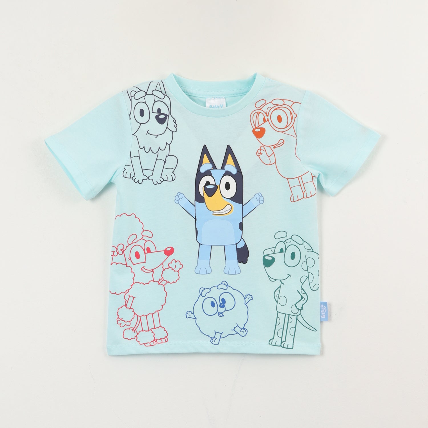 Polera Manga Corta Niño Celeste Friends Bluey