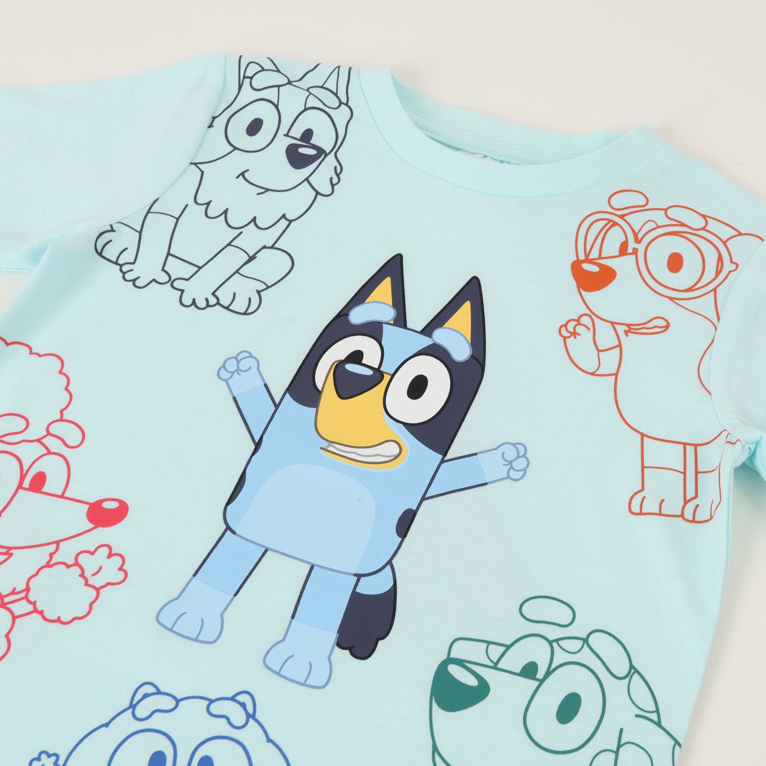 Polera Manga Corta Niño Celeste Friends Bluey