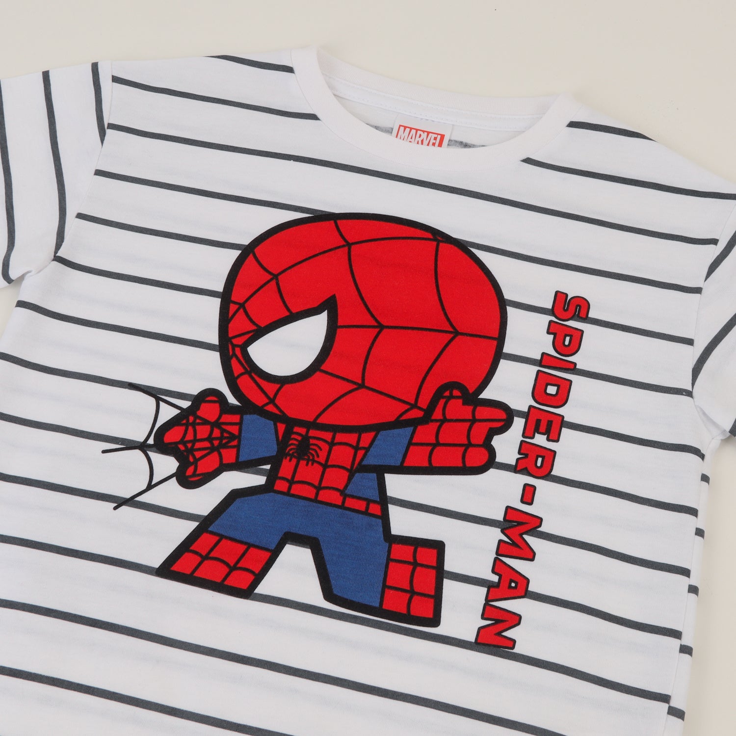 Polera Manga Corta Niño Blanco Rayas Spidey Marvel