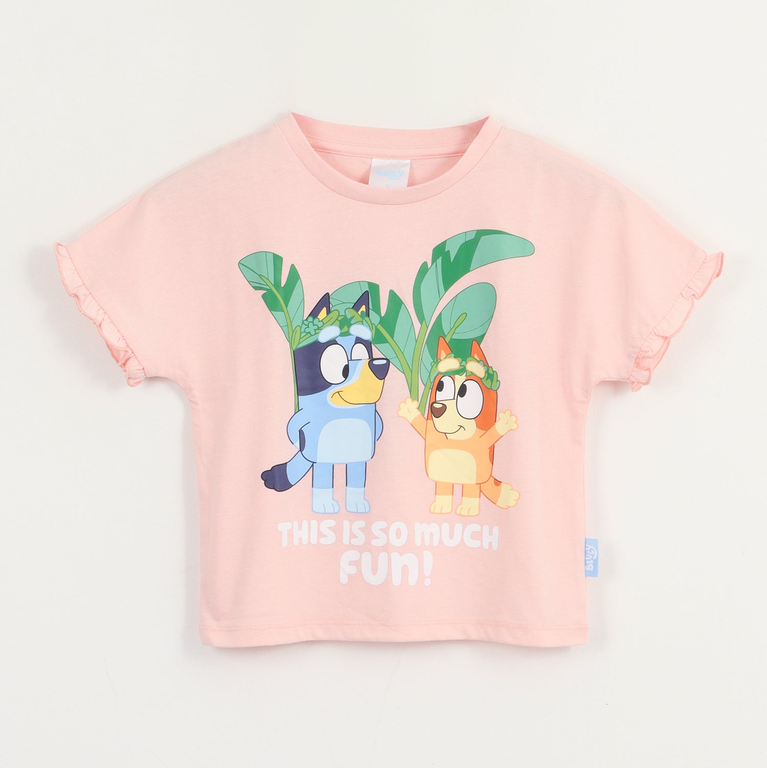 Polera Manga Corta Niña Damasco Palmeras Bluey