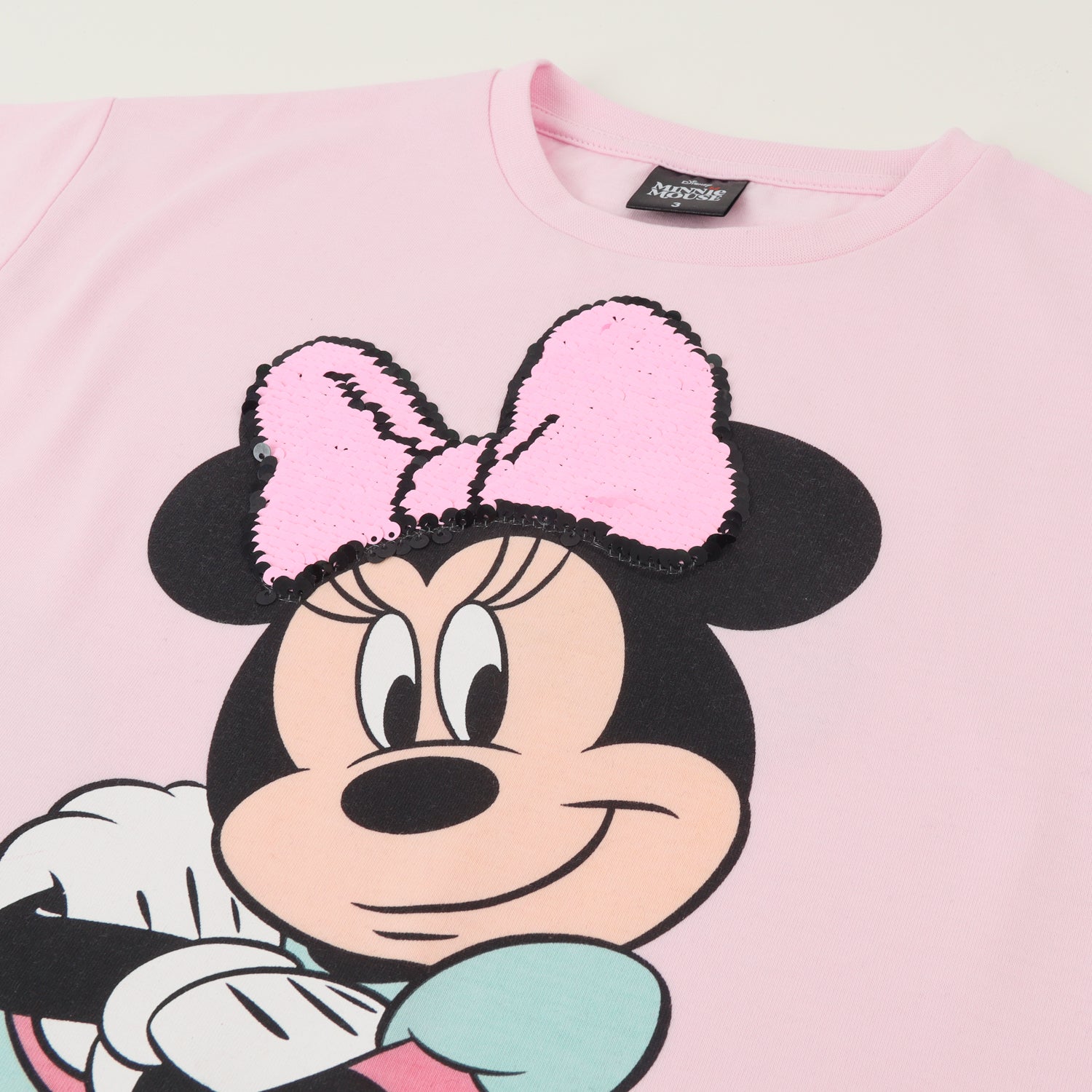 Polera Manga Corta Niña Rosado Minnie Lentejuelas Disney