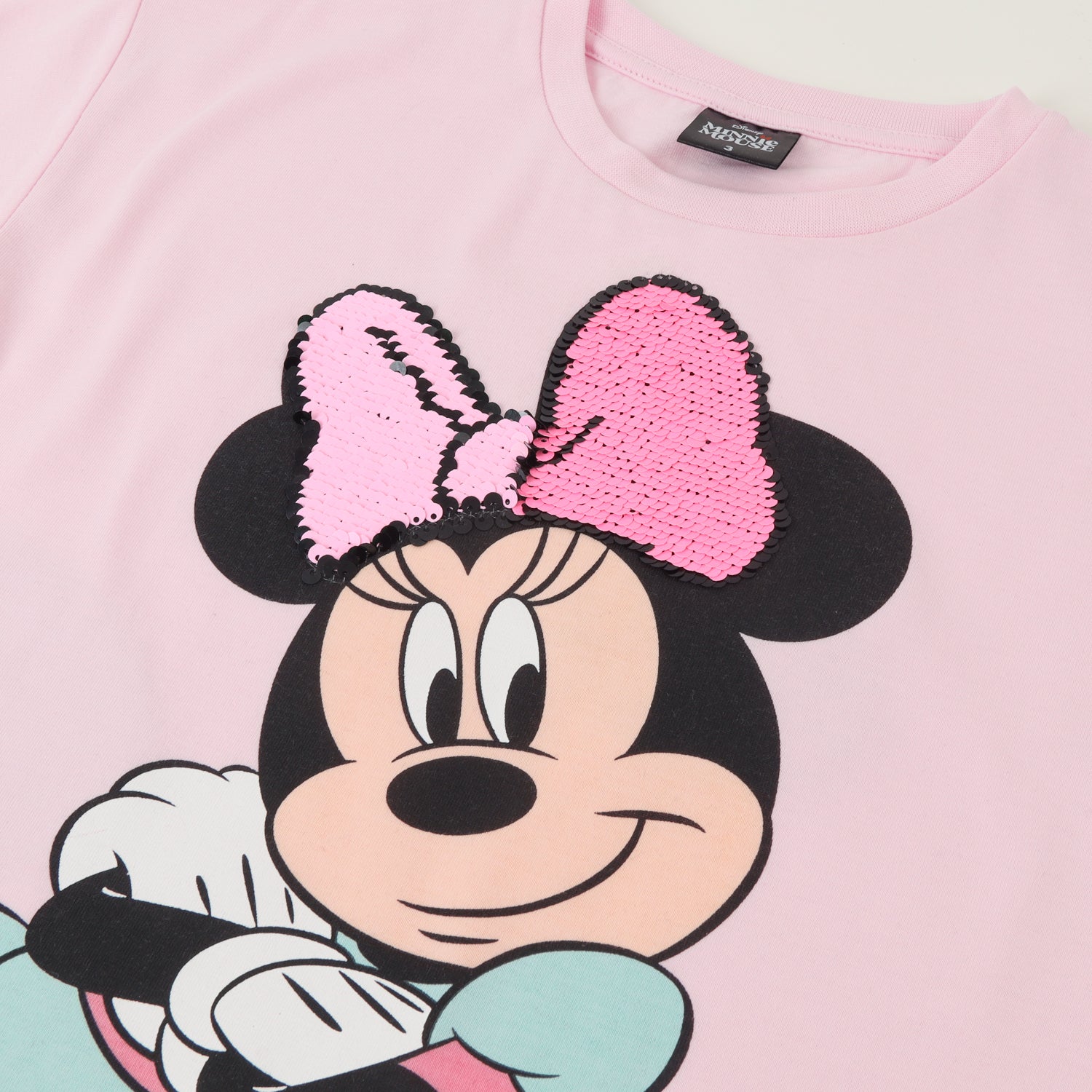 Polera Manga Corta Niña Rosado Minnie Lentejuelas Disney
