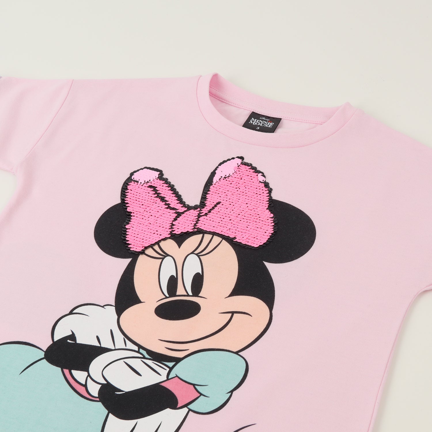 Polera Manga Corta Niña Rosado Minnie Lentejuelas Disney