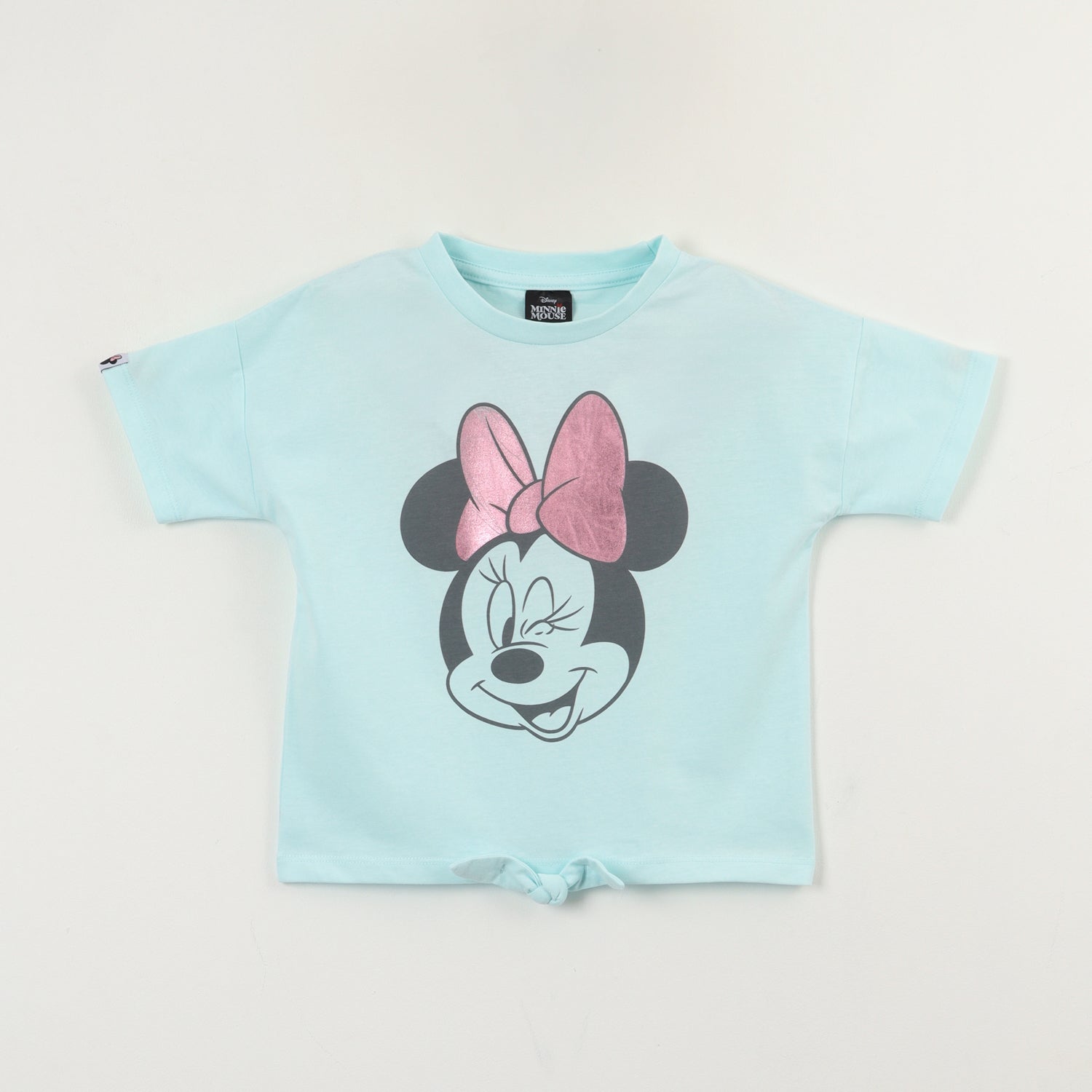 Polera Manga Corta Niña Celeste Minnie Guiño Disney