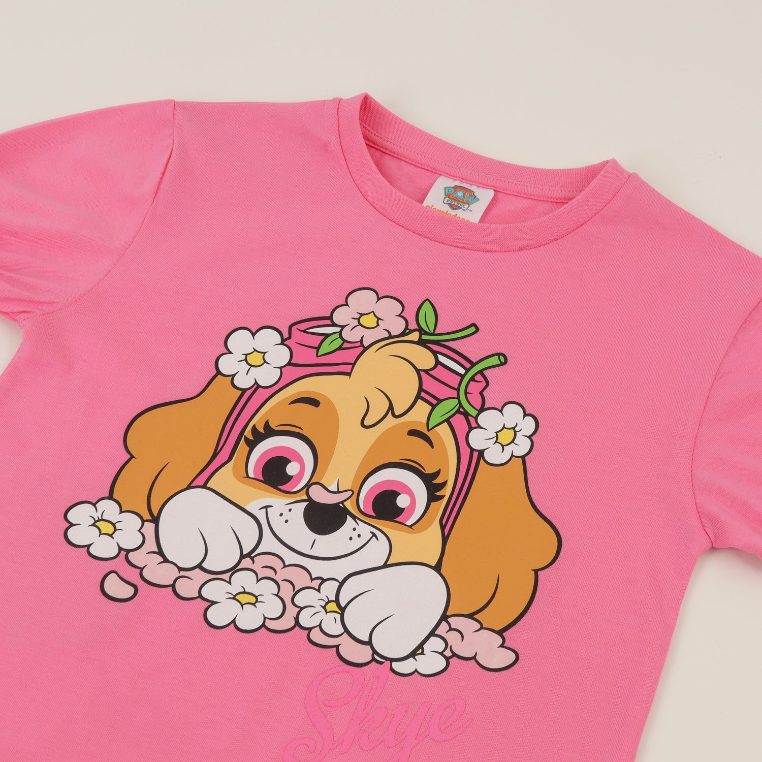 Polera Manga Corta Niña Rosado Skye & Flowers Paw Patrol