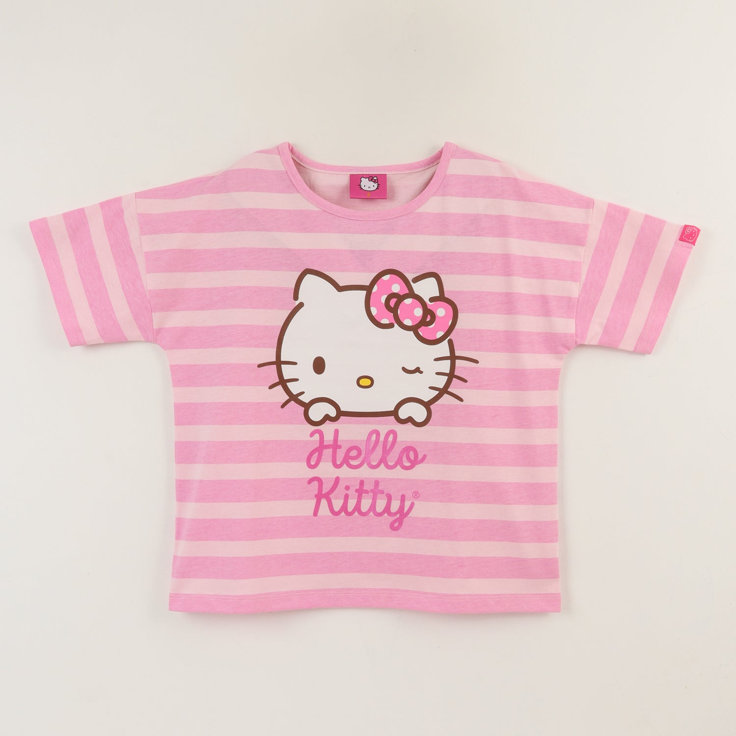 Polera Manga Corta Niña Rosado Rayas Hello Kitty