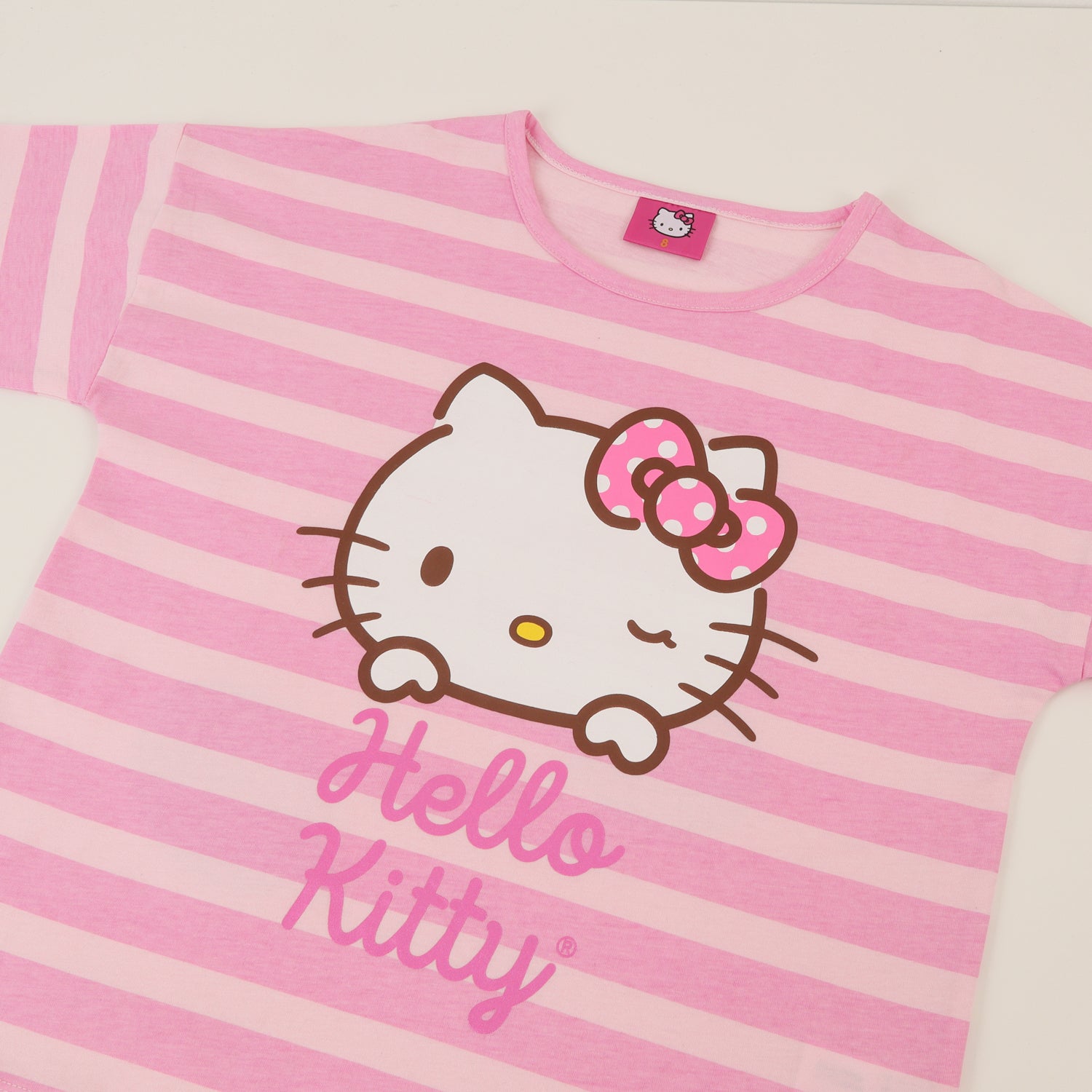 Polera Manga Corta Niña Rosado Rayas Hello Kitty