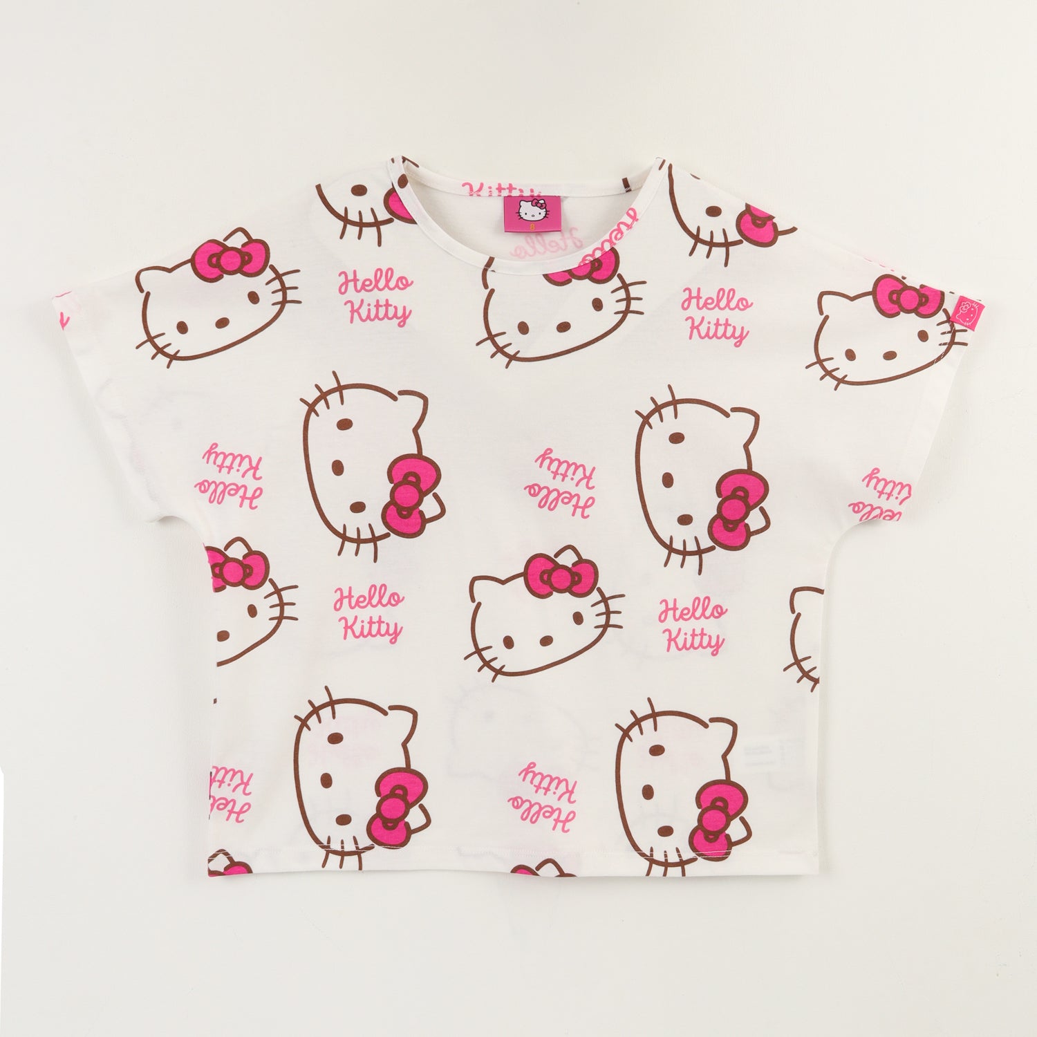 Polera Manga Corta Niña Blanco Full Print Hello Kitty