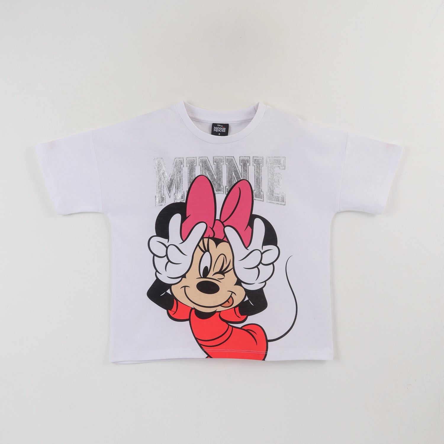 Polera Manga Corta Niña Blanco Minnie Guiño Disney